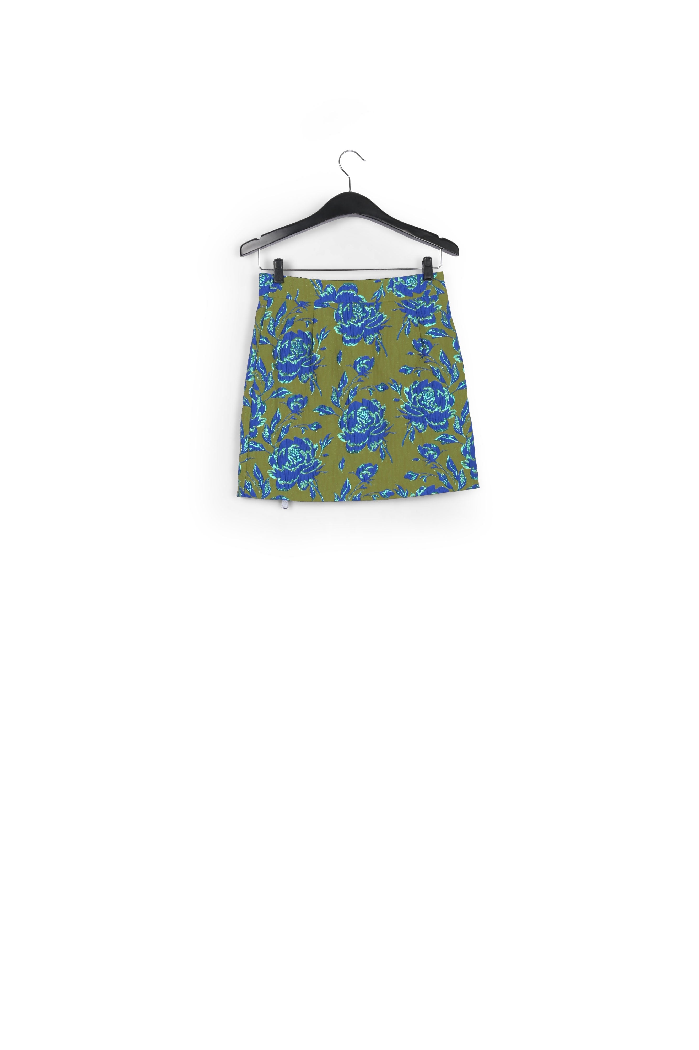 Minirok in donkergroen en blauw bloemenjacquard RE—SSENTIEL | Essentiel second hand