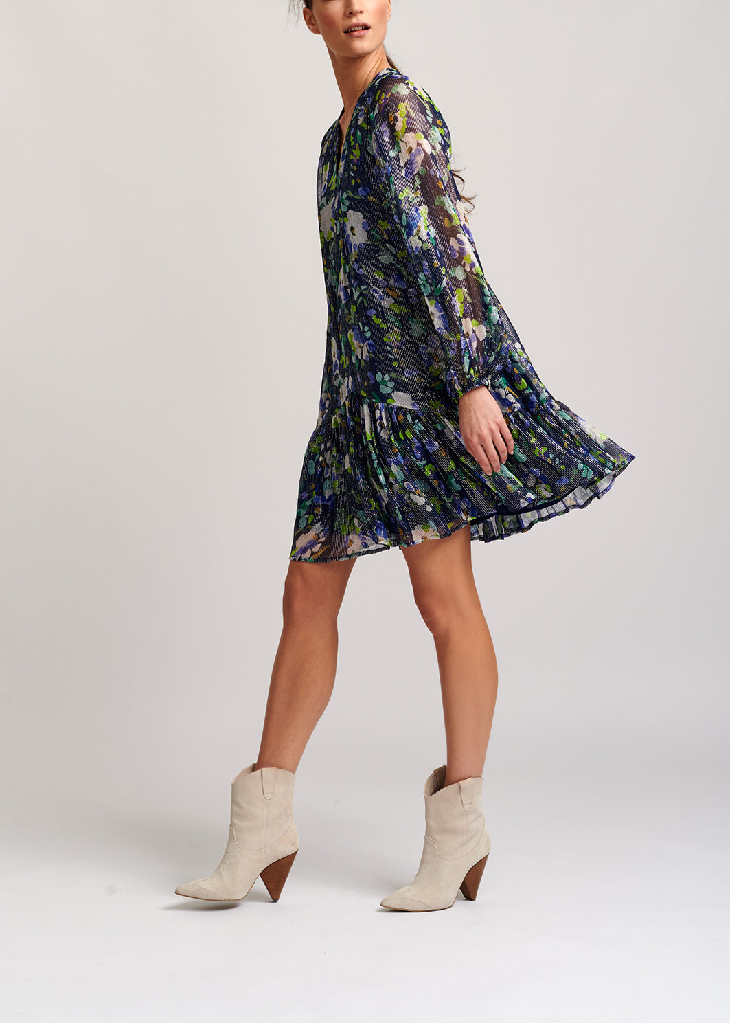 Dark blue floral-print a-line dress RE—SSENTIEL | Essentiel second hand
