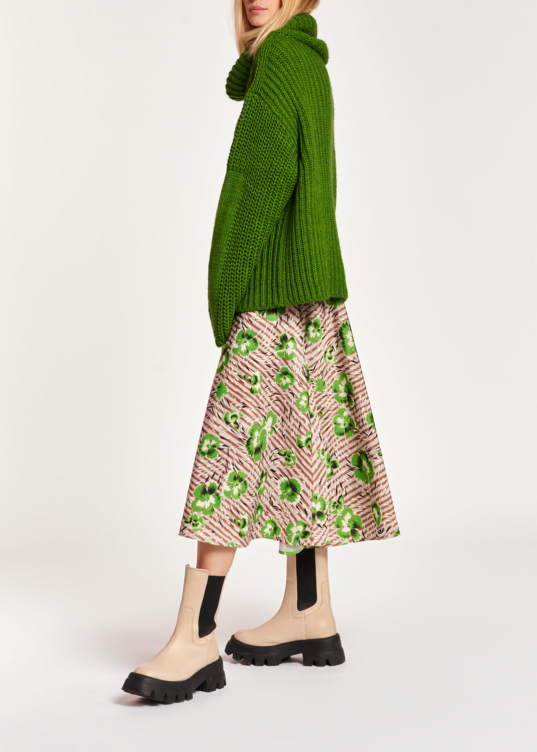 Stripe and green floral print A-line skirt RE—SSENTIEL | Essentiel second hand