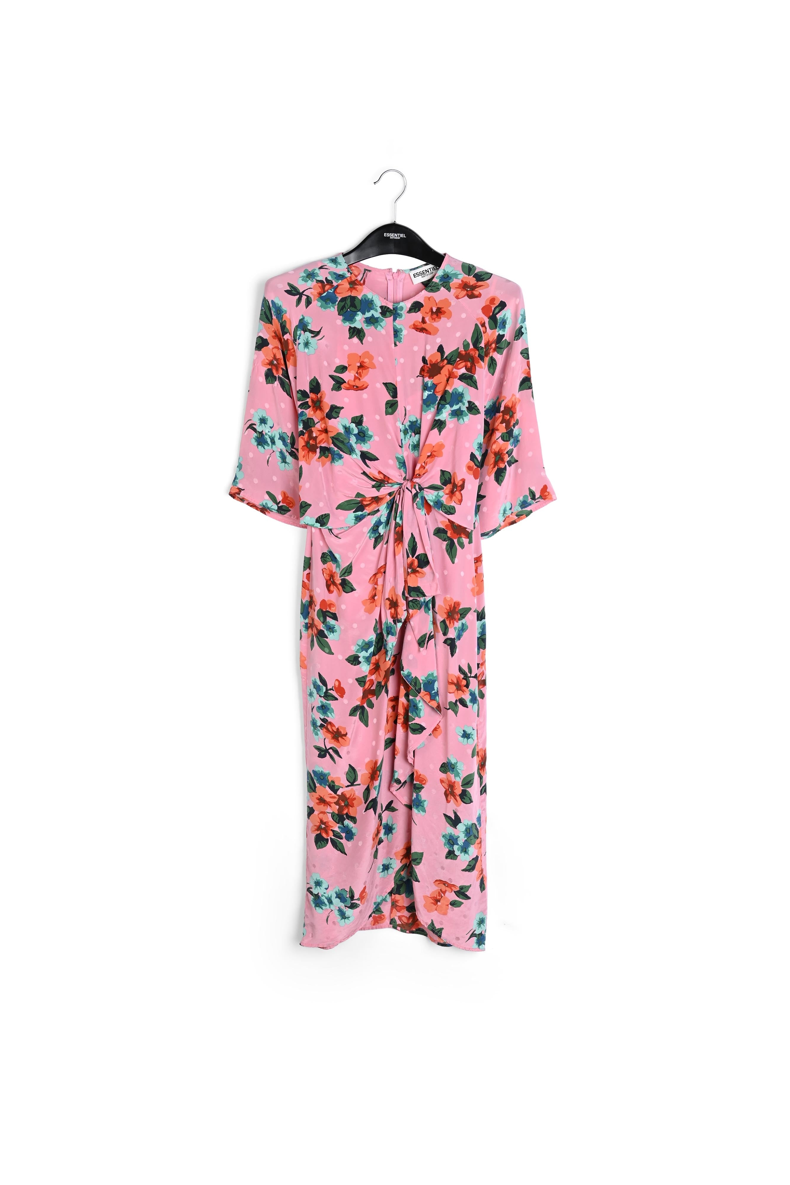 Robe midi rose en soie à fleurs et à pois RE—SSENTIEL | Essentiel second hand