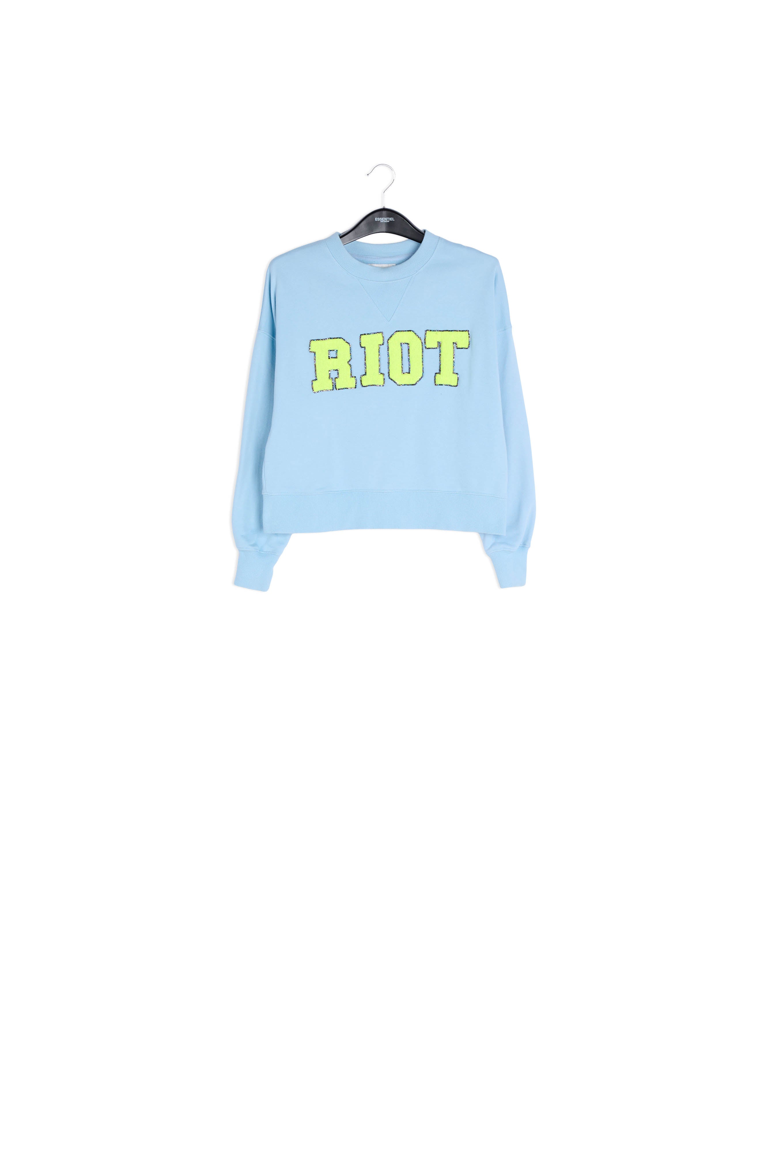 Sky blue cotton-jersey sweatshirt with 'riot' embroidery RE—SSENTIEL | Essentiel second hand