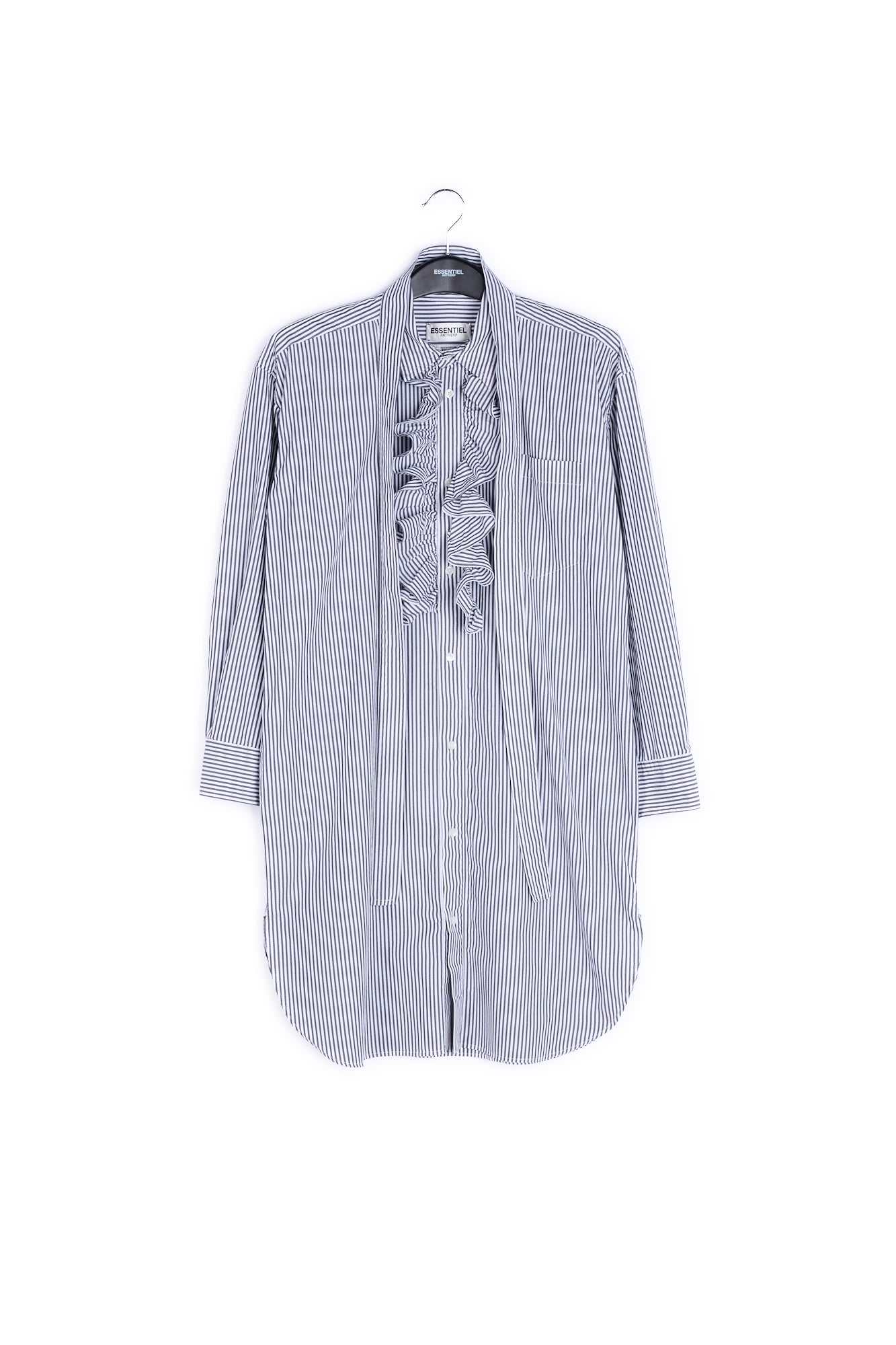 Grey and off-white striped cotton shirt dress RE—SSENTIEL | Essentiel second hand