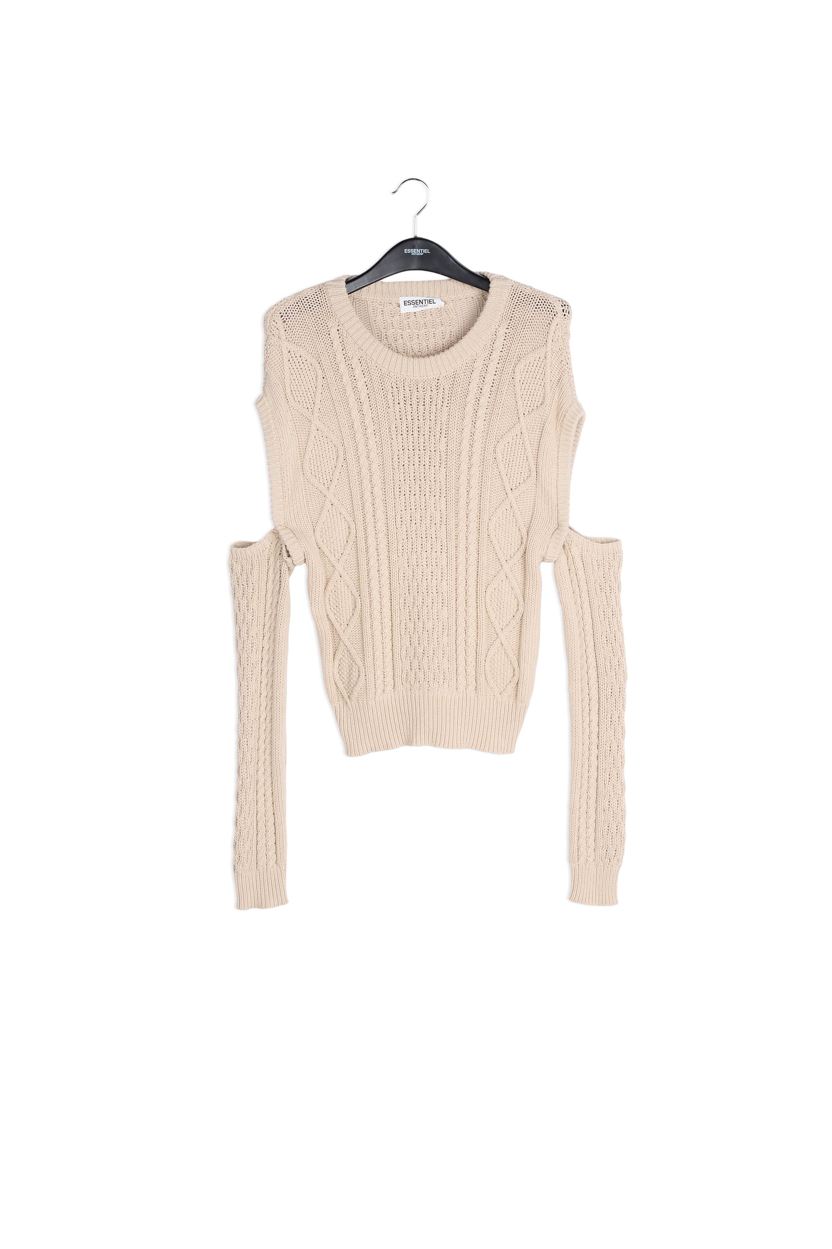 Ecru cable-knitted sweater with detachable sleeves RE—SSENTIEL | Essentiel second hand