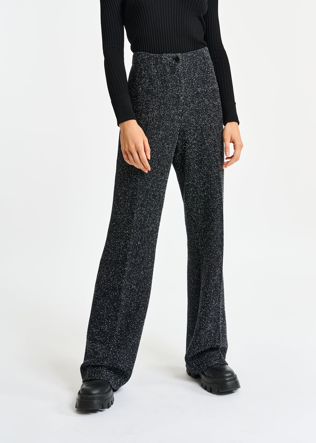 Black wide-leg bouclé pants RE—SSENTIEL | Essentiel second hand