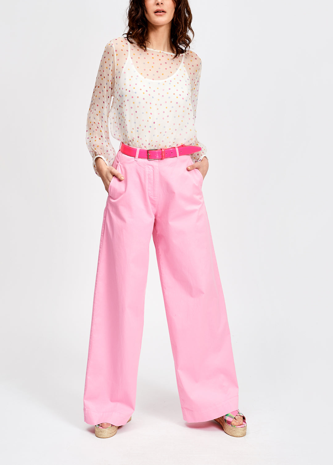 Off-white sheer polka dot top with lining RE—SSENTIEL | Essentiel second hand