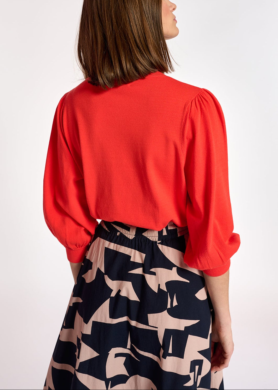 Red knit sweater with puffed shoulders RE—SSENTIEL | Essentiel second hand