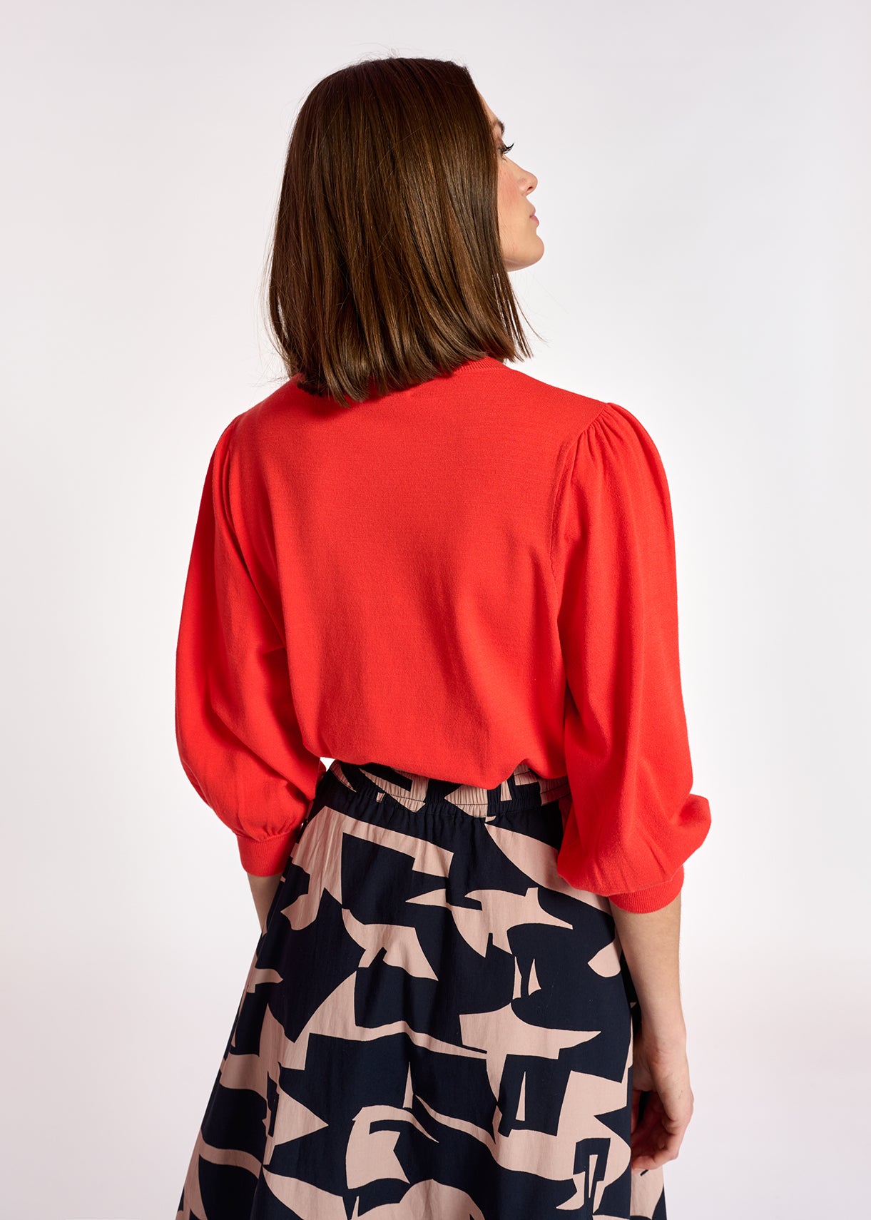 Red knit sweater with puffed shoulders RE—SSENTIEL | Essentiel second hand