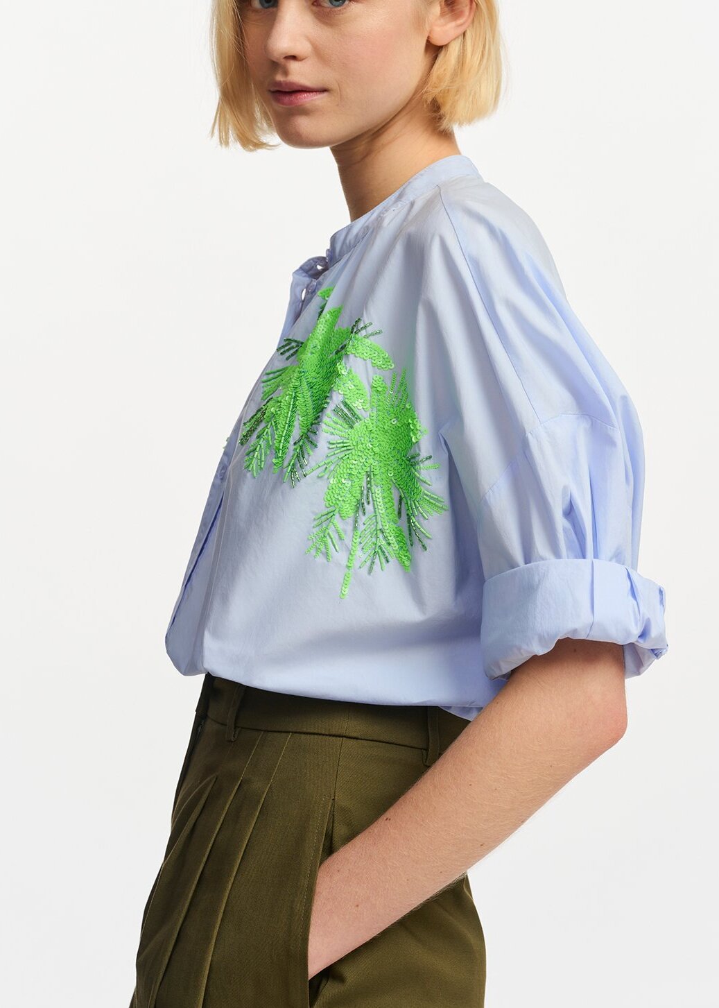 Light blue cotton shirt with embroidery RE—SSENTIEL | Essentiel second hand