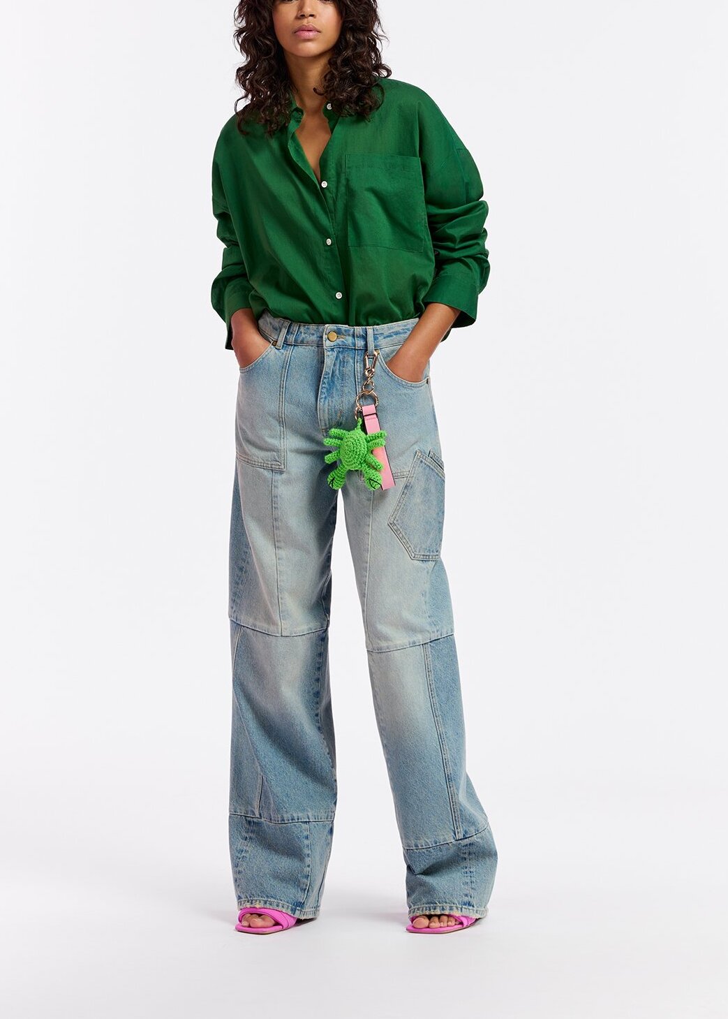 Dark green oversized cotton-voile shirt RE—SSENTIEL | Essentiel second hand