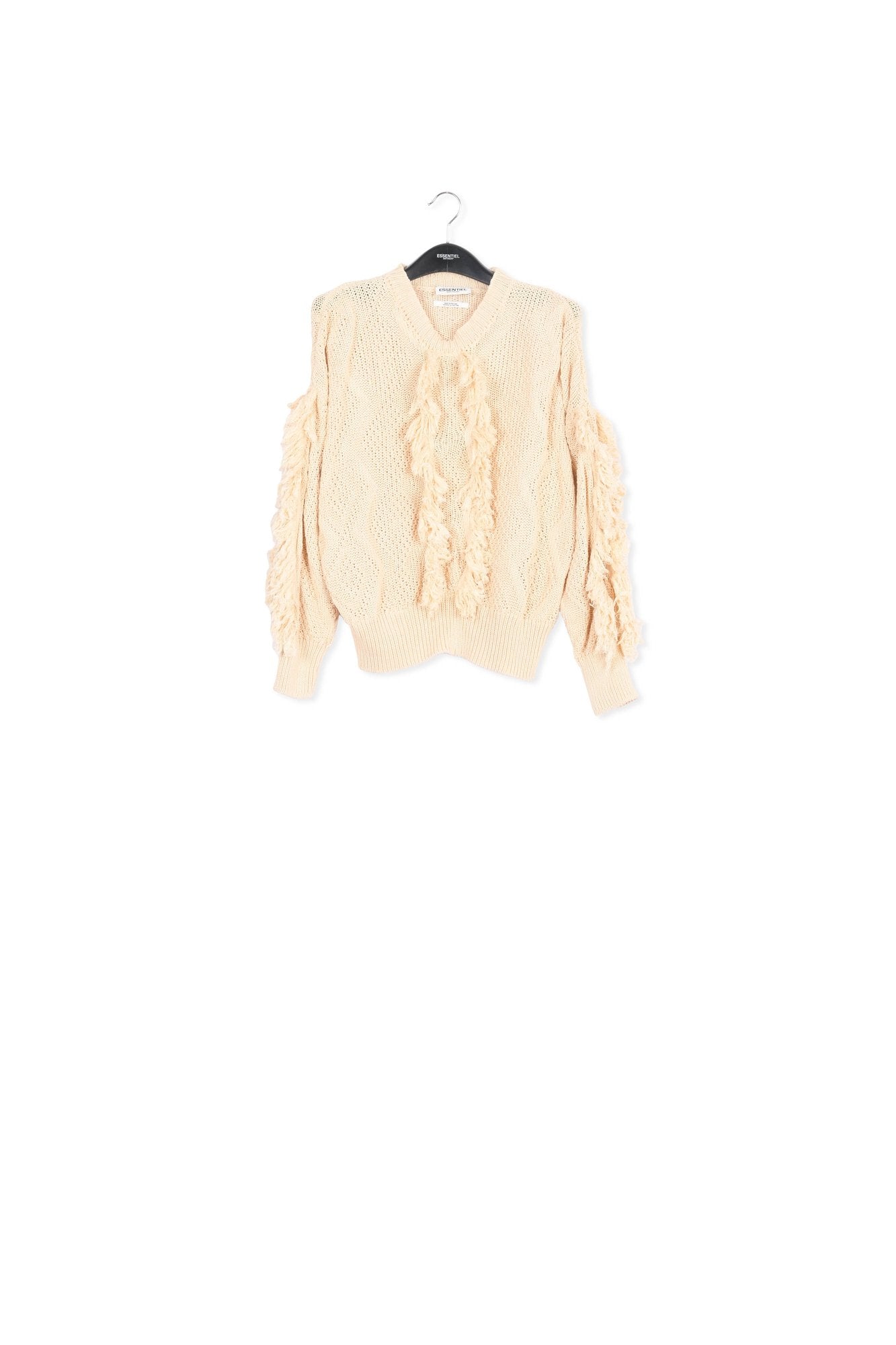 Ecru organic cotton knit sweater with fringes RE—SSENTIEL | Essentiel second hand