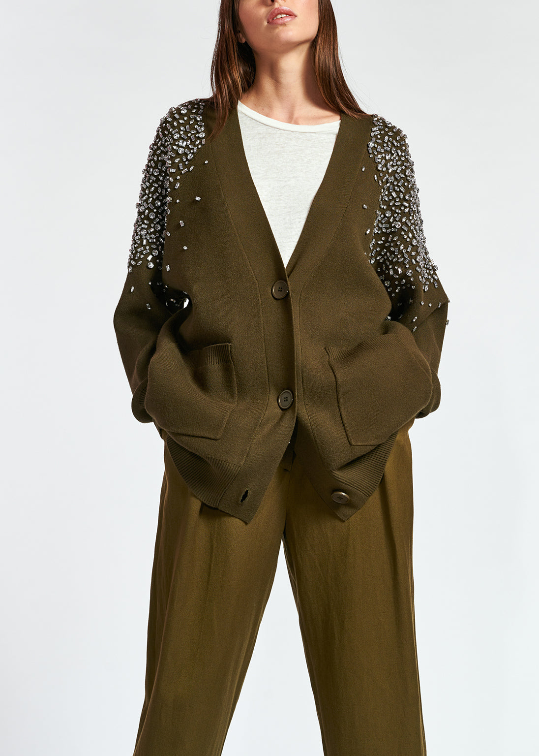 Cardigan blanc cassé avec strass RE—SSENTIEL | Essentiel second hand