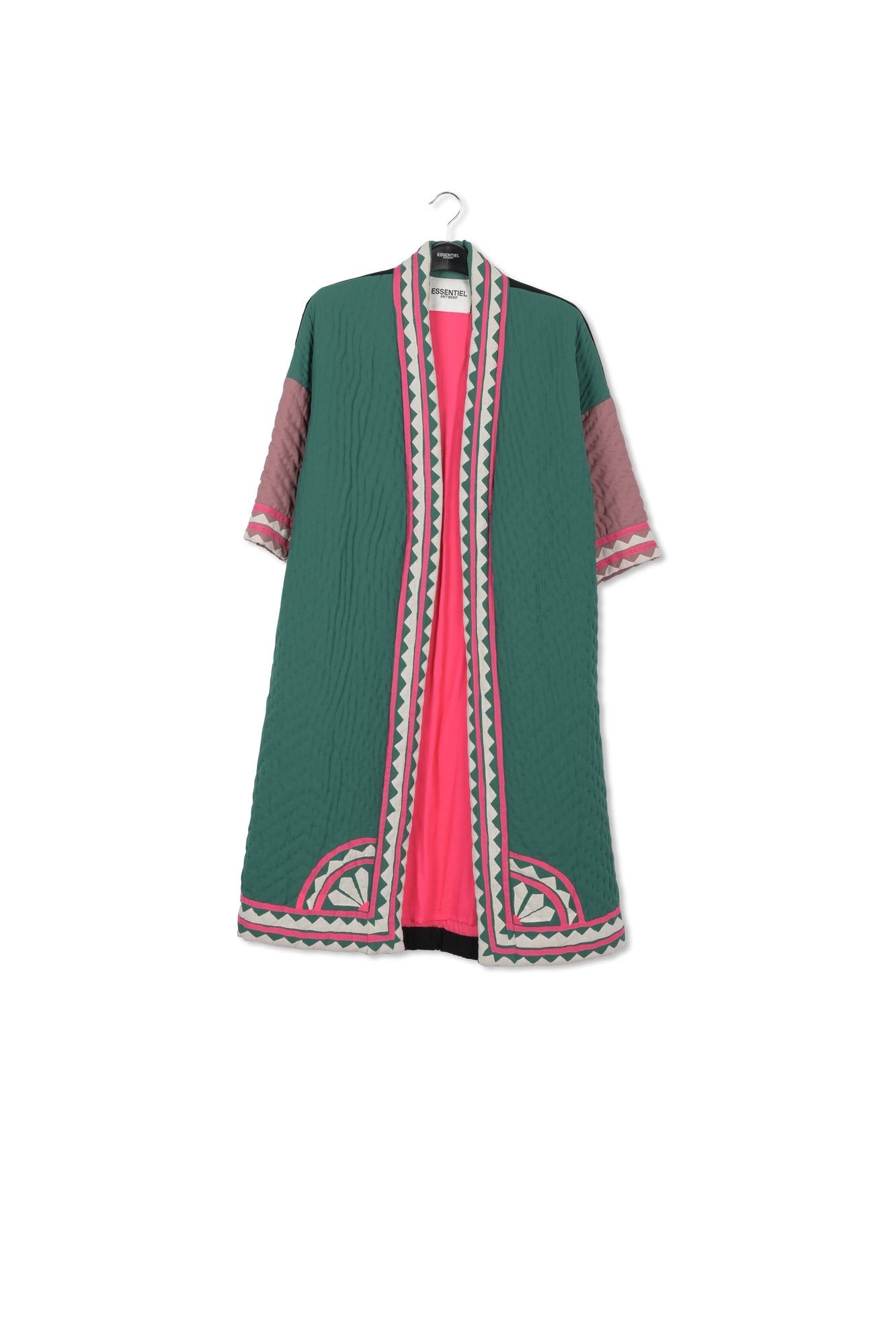 Dark green, mauve and neon pink quilted kimono RE—SSENTIEL | Essentiel second hand