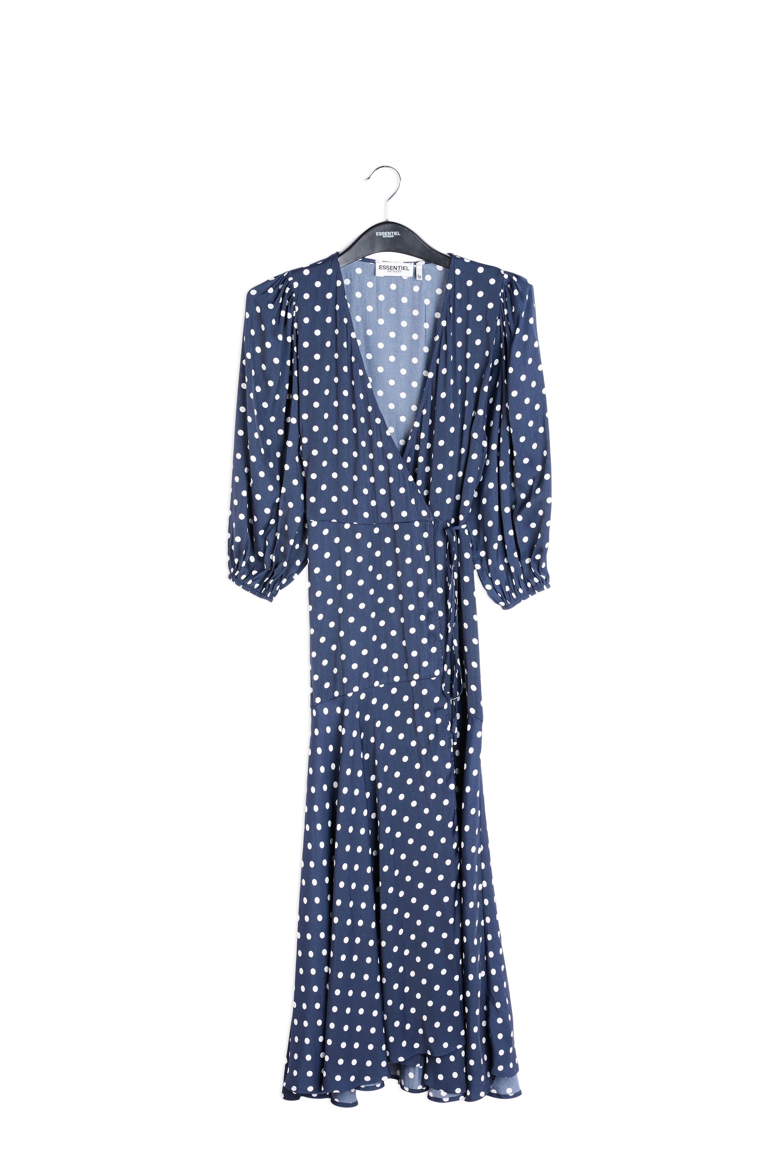 Dark blue polka dot wrap maxi dress RE—SSENTIEL | Essentiel second hand