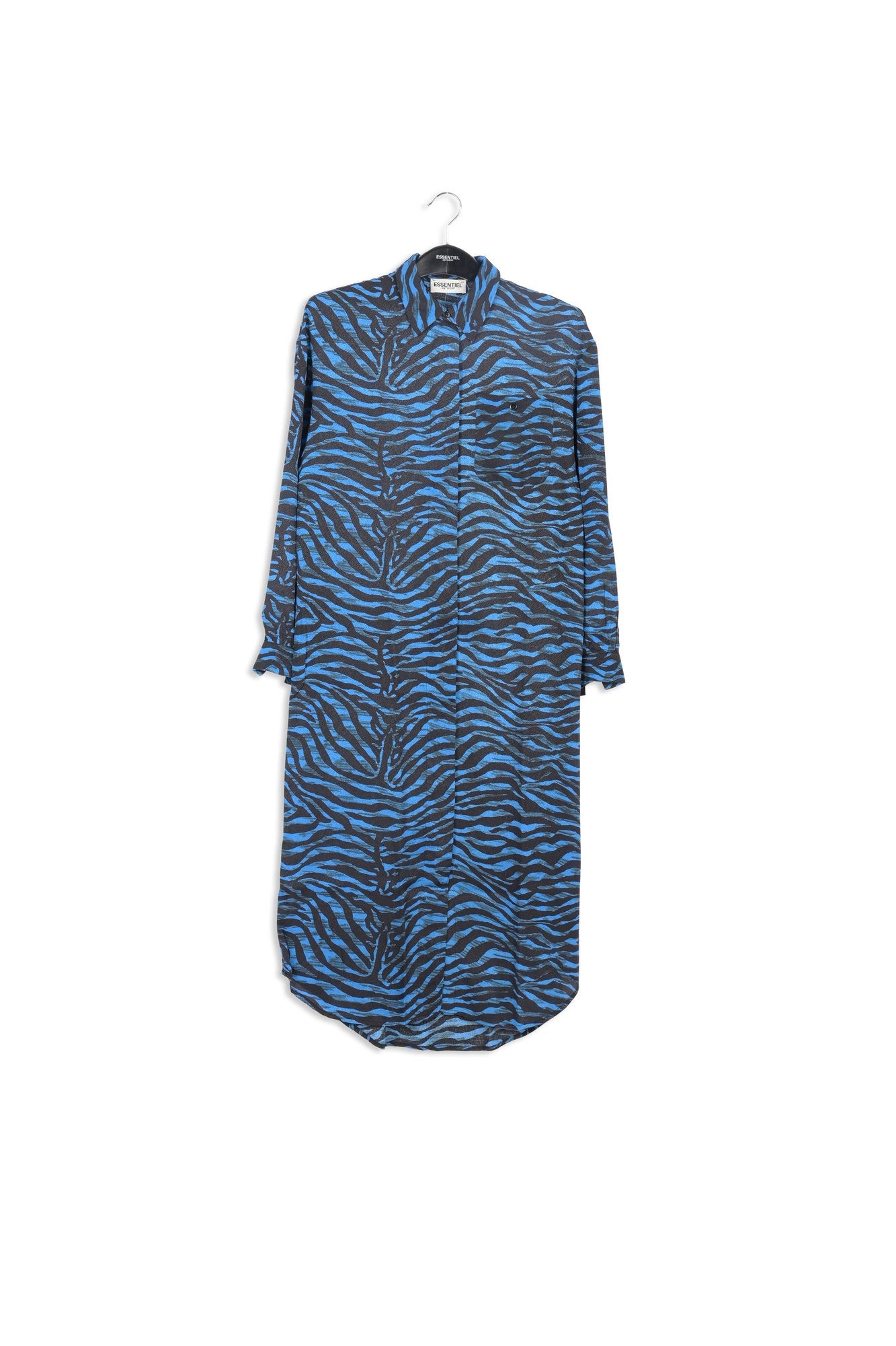 Robe chemise midi à  imprimé zèbre noir et bleu RE—SSENTIEL | Essentiel second hand