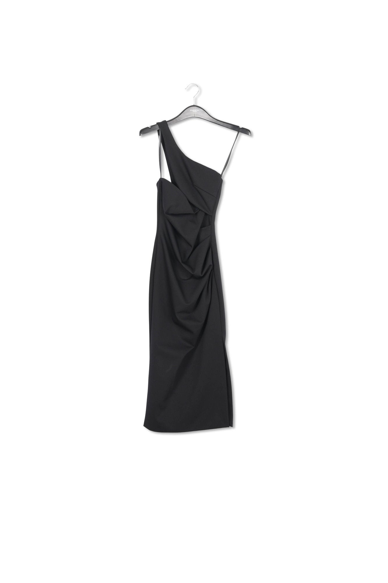 Black one-shoulder fitted midi-length dress RE—SSENTIEL | Essentiel second hand