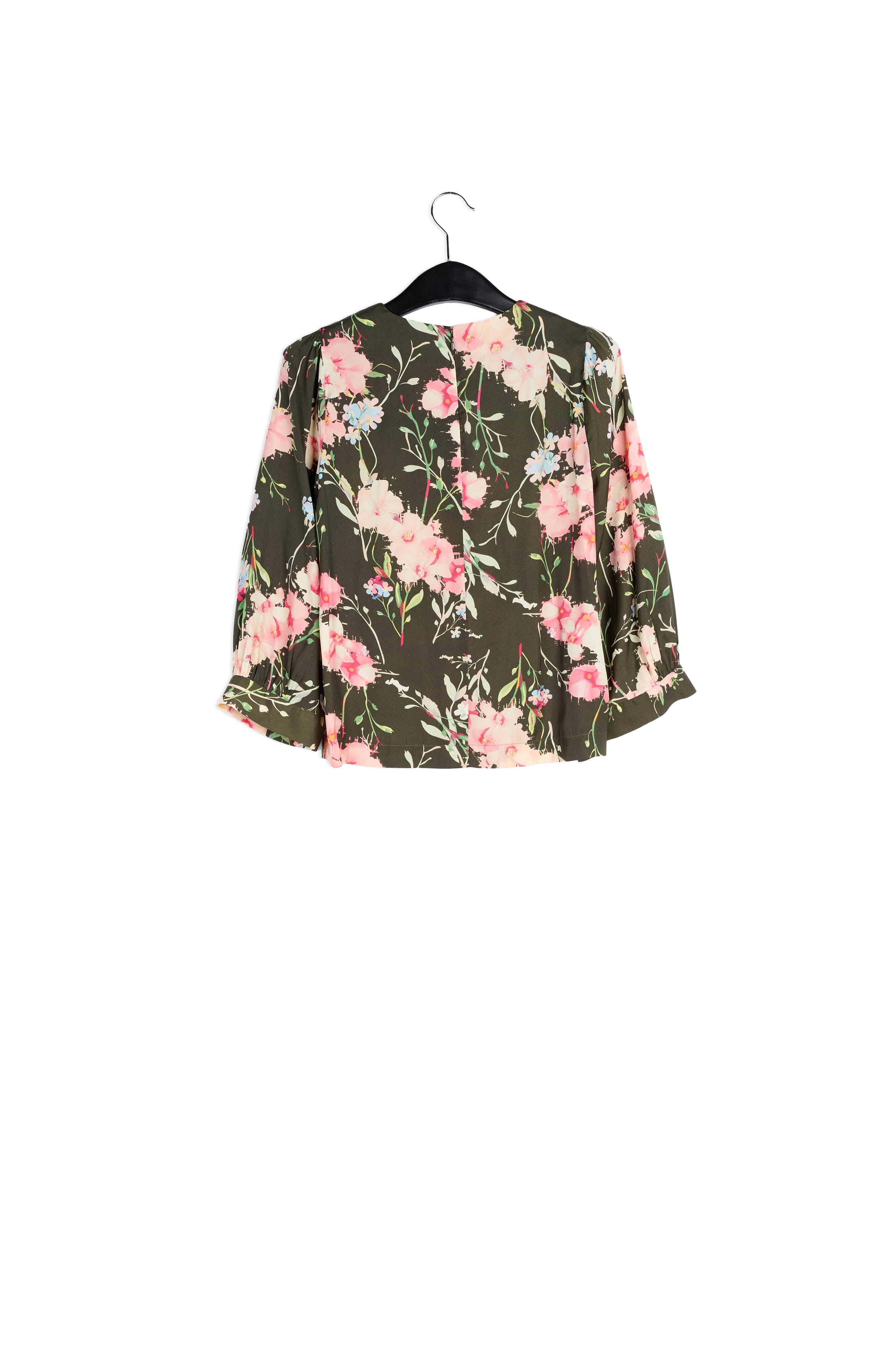 Top kaki à fleurs avec manches bouffantes RE—SSENTIEL | Essentiel second hand