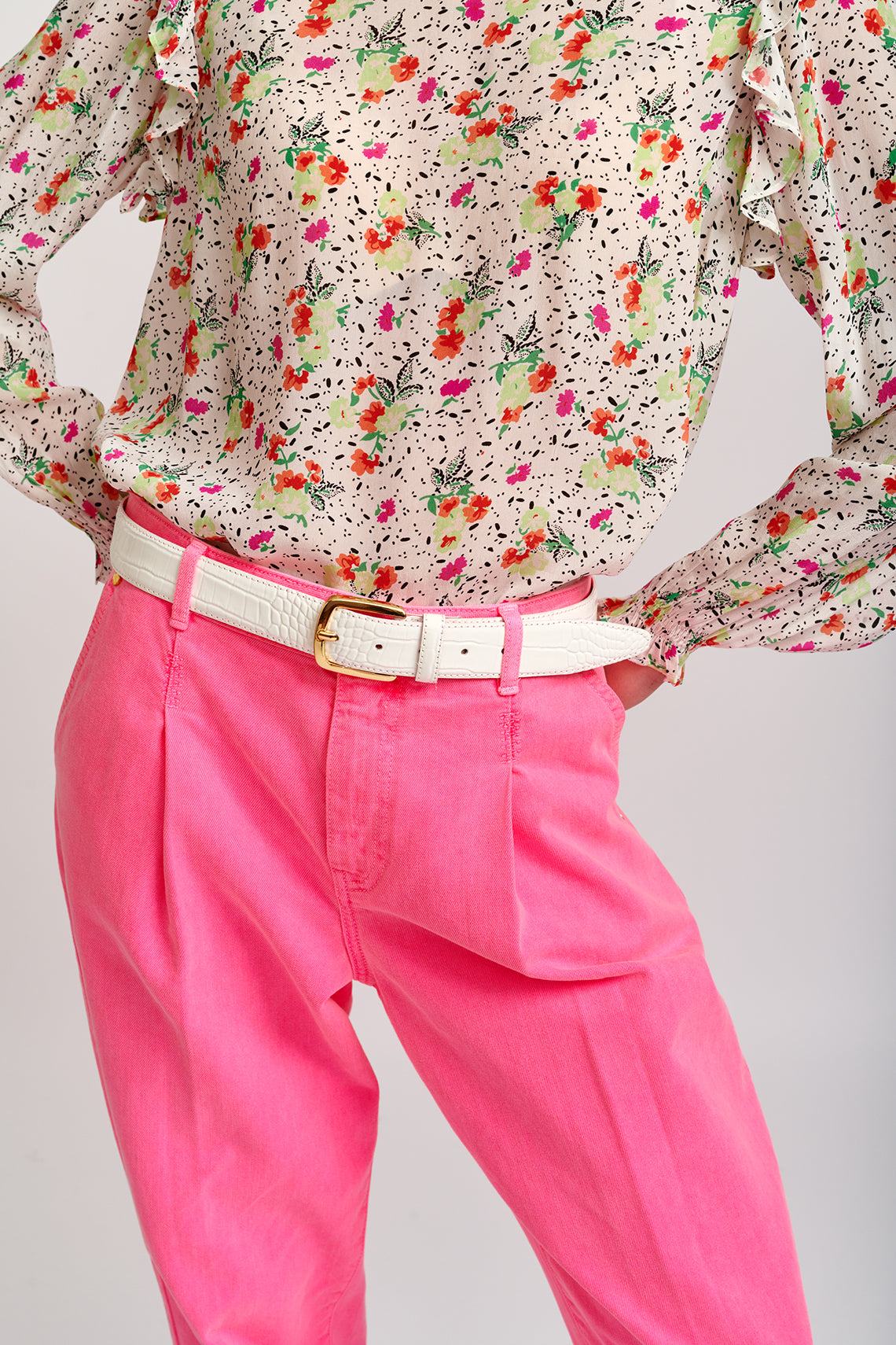 Off-white floral-print frilled top RE—SSENTIEL | Essentiel second hand