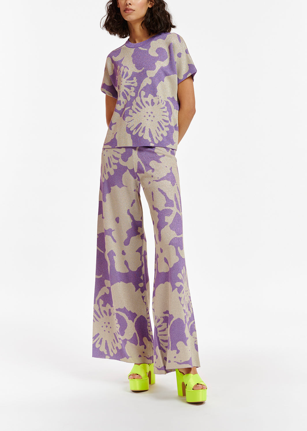 Beige and purple jacquard-knit lurex pants RE—SSENTIEL | Essentiel second hand