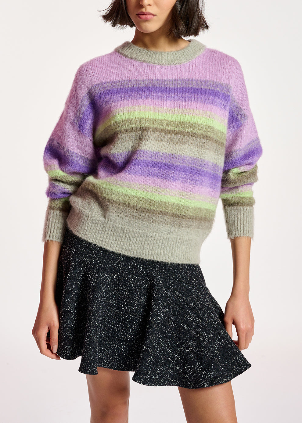 Pull à  rayures pourpres, vert menthe et beiges RE—SSENTIEL | Essentiel second hand