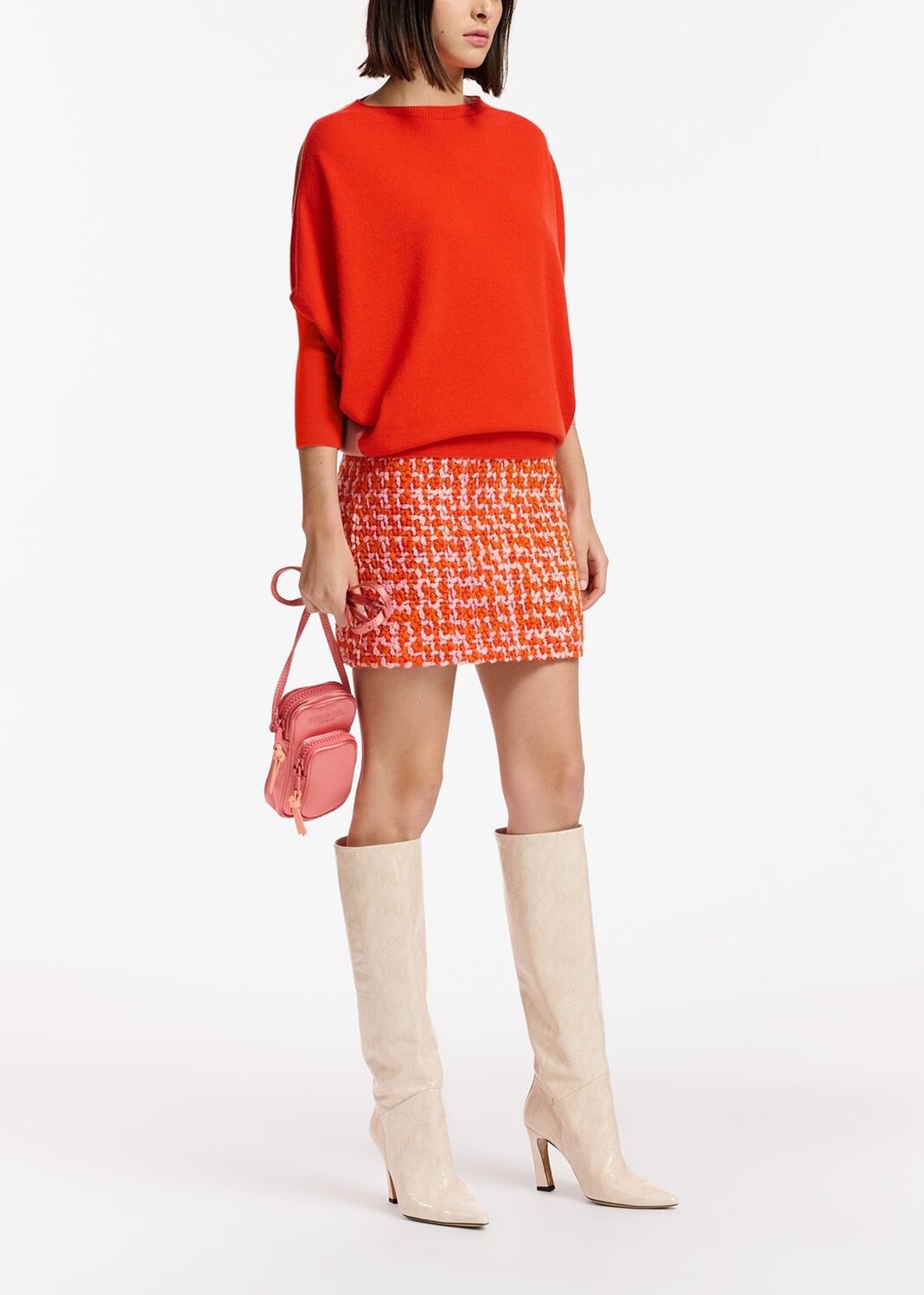 Orange and peach wool-blend tweed mini skirt RE—SSENTIEL | Essentiel second hand