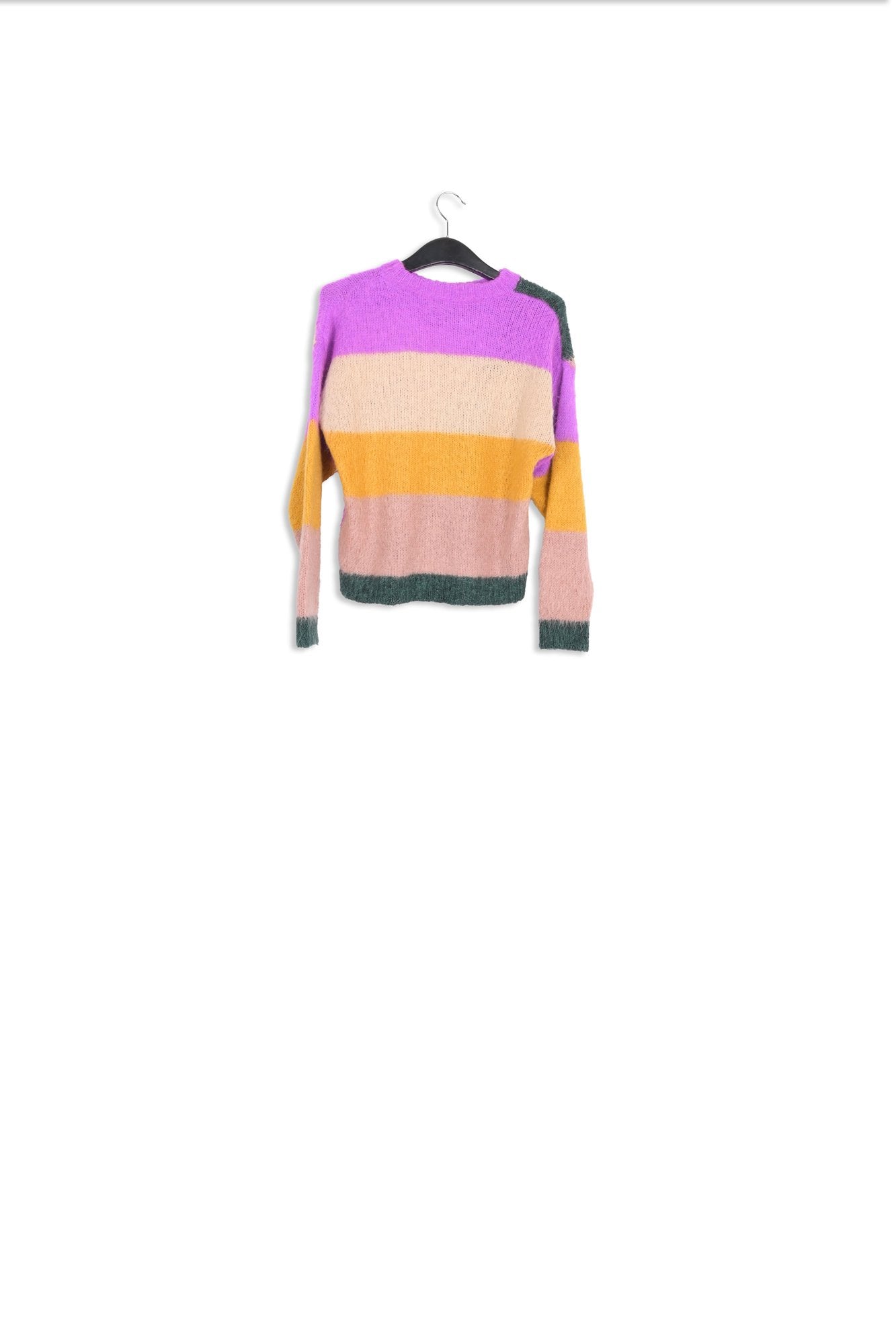 Pull en tricot intarsia pourpre, vert foncé et rose vintage RE—SSENTIEL | Essentiel second hand