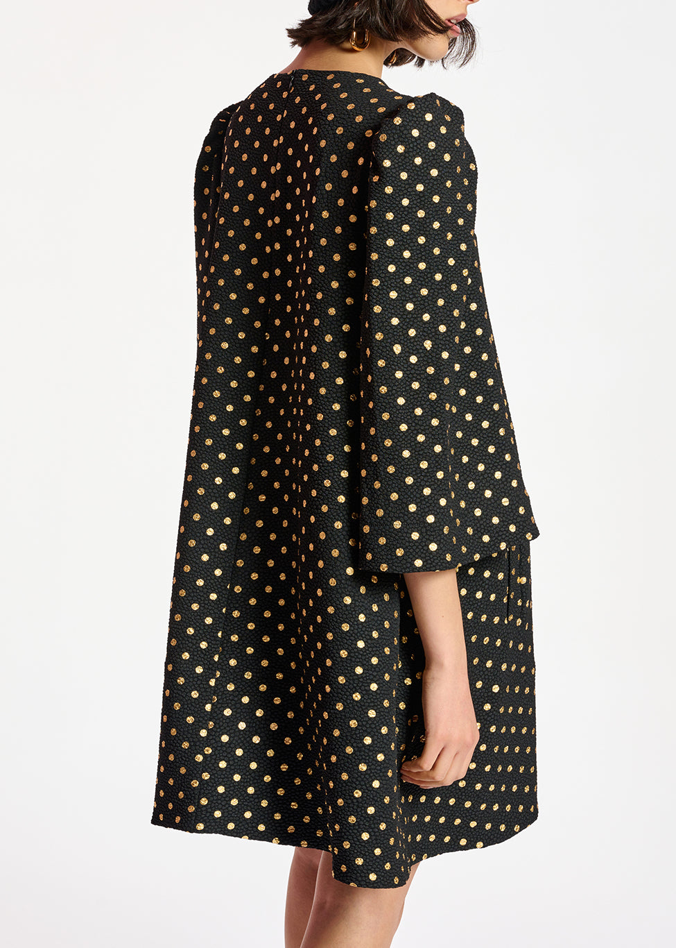 Black and gold polka-dot mini dress with trumpet sleeves RE—SSENTIEL | Essentiel second hand