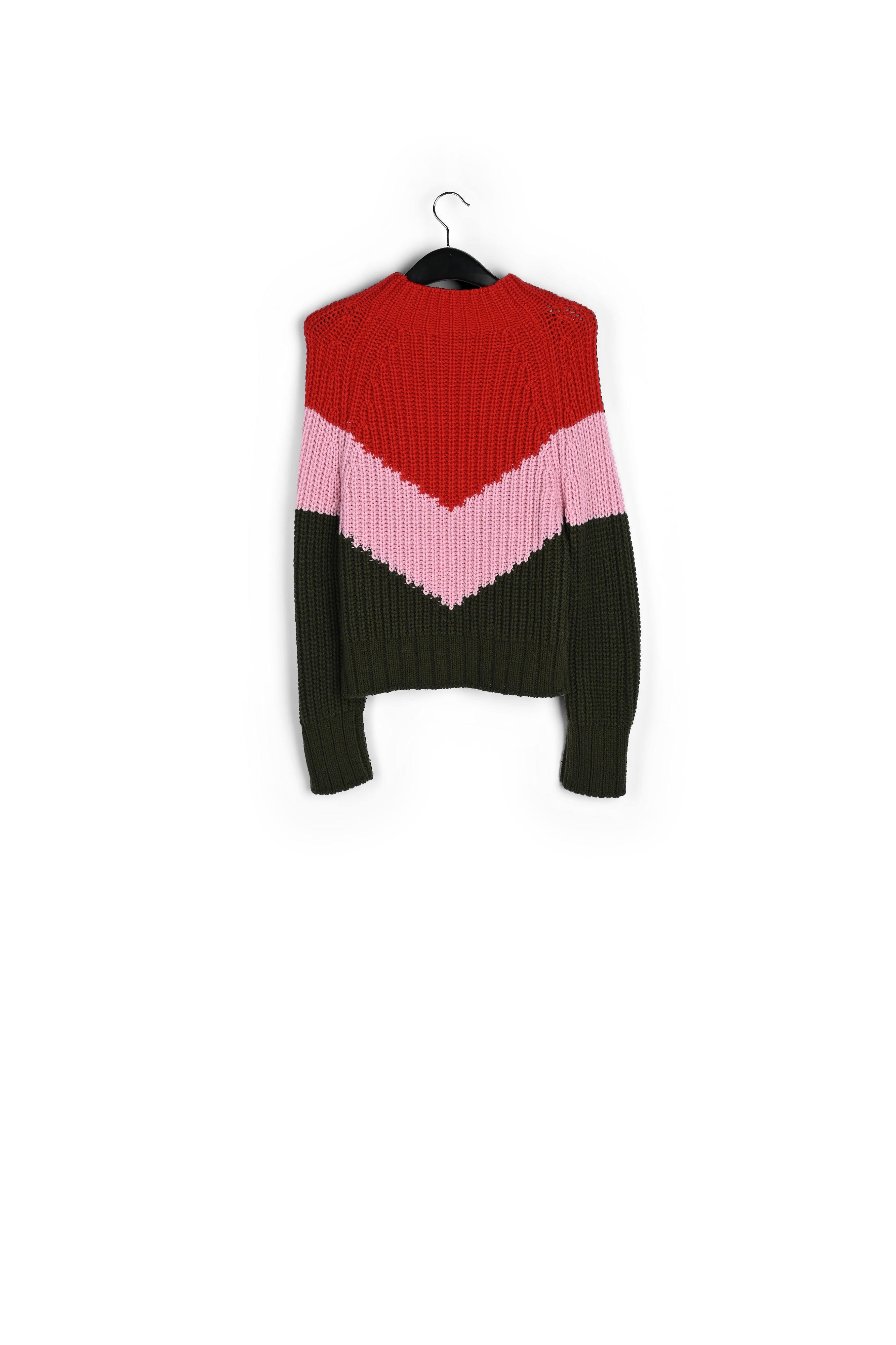 Khaki, pink and red v-panel knitted sweater RE—SSENTIEL | Essentiel second hand
