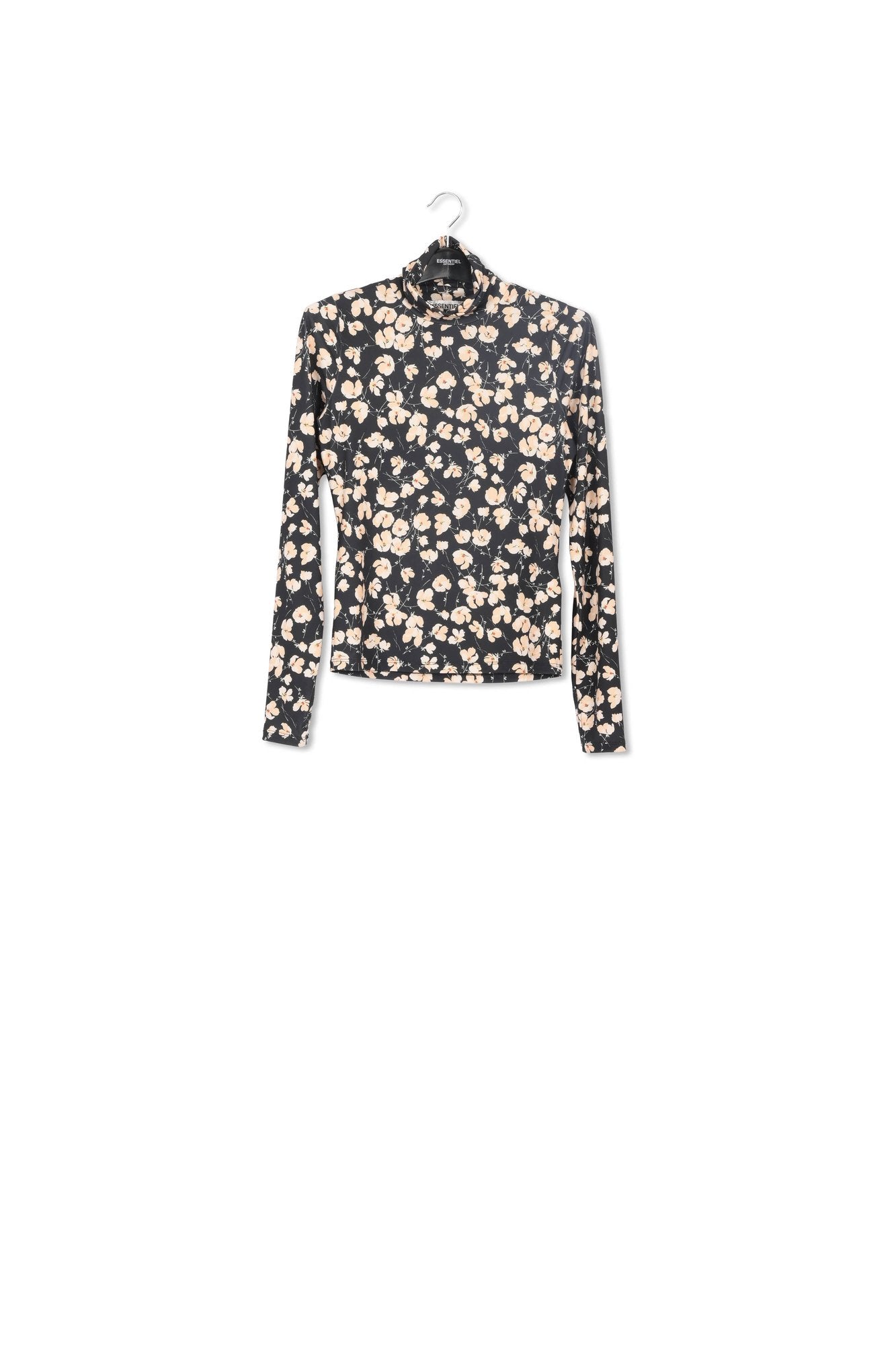 Zwarte en ecru rolkraagtop met bloemenprint RE—SSENTIEL | Essentiel second hand