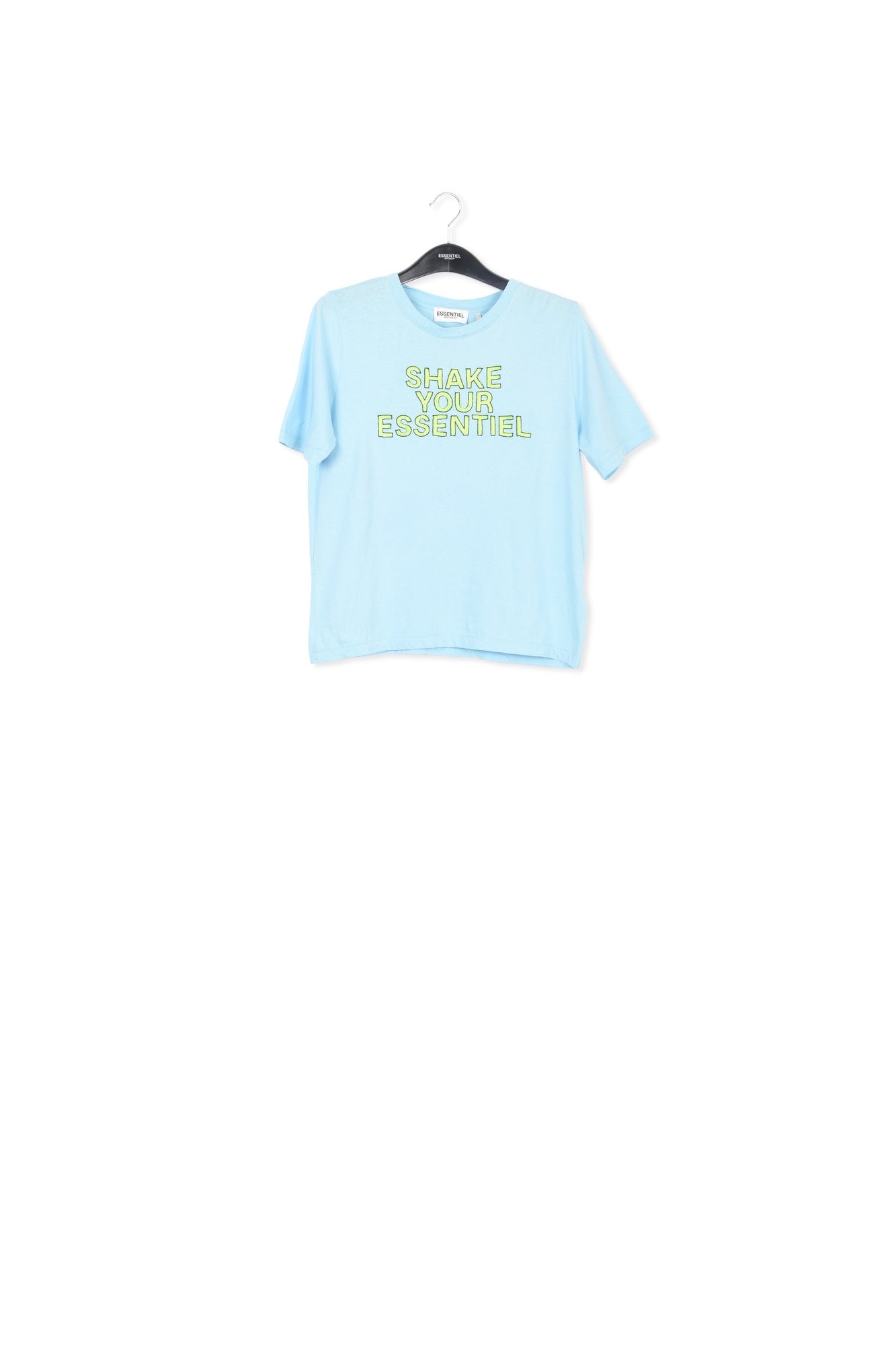Light blue jersey t-shirt with neon green embroidery RE—SSENTIEL | Essentiel second hand