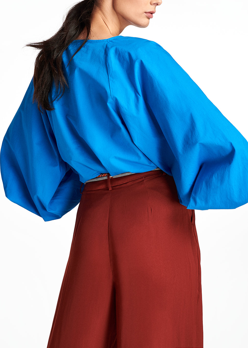 Blue V-neck top with puffed sleeves RE—SSENTIEL | Essentiel second hand