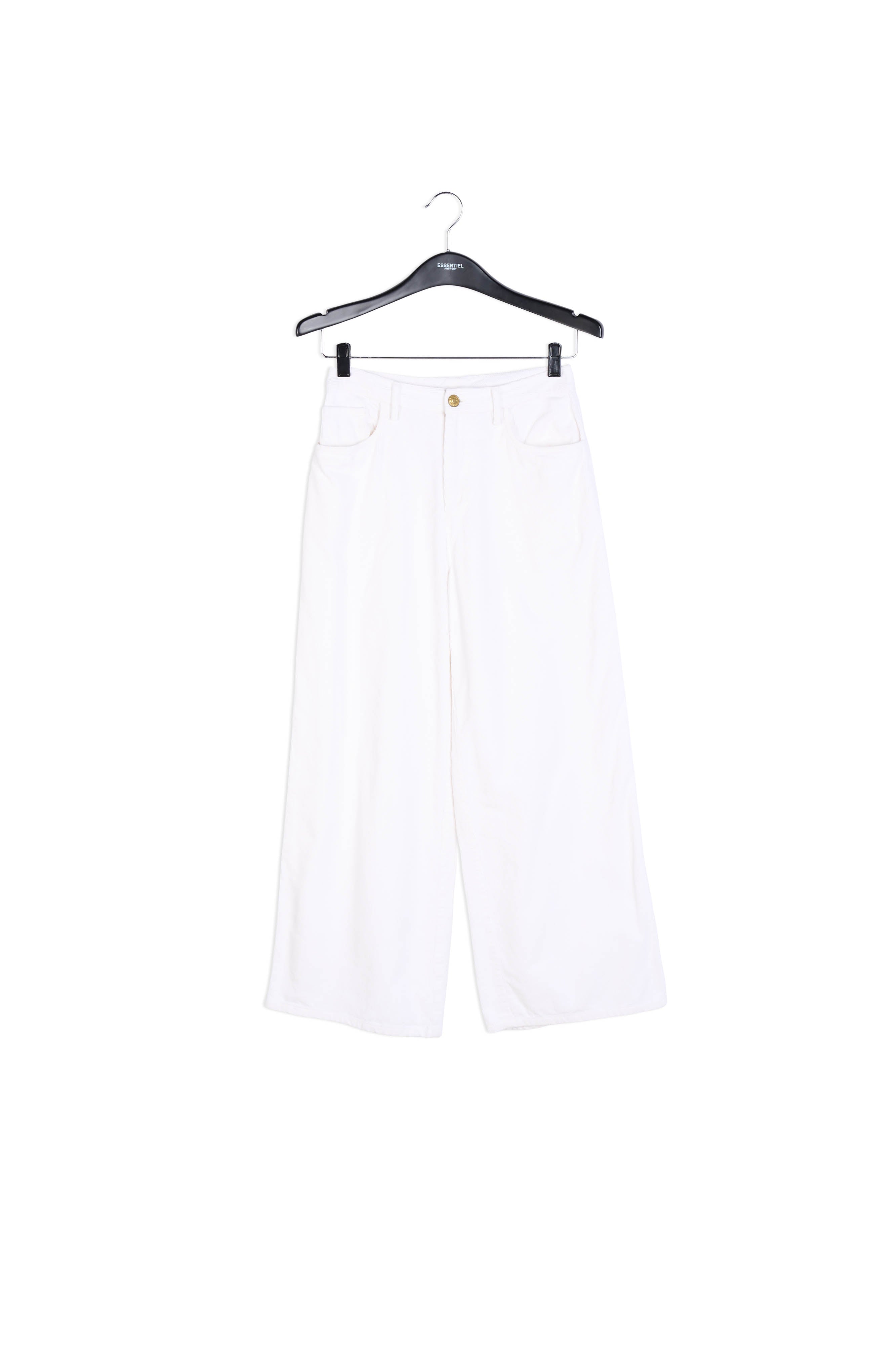 Gebroken witte, ribfluwelen broek met brede 7/8ste pijpen RE—SSENTIEL | Essentiel second hand