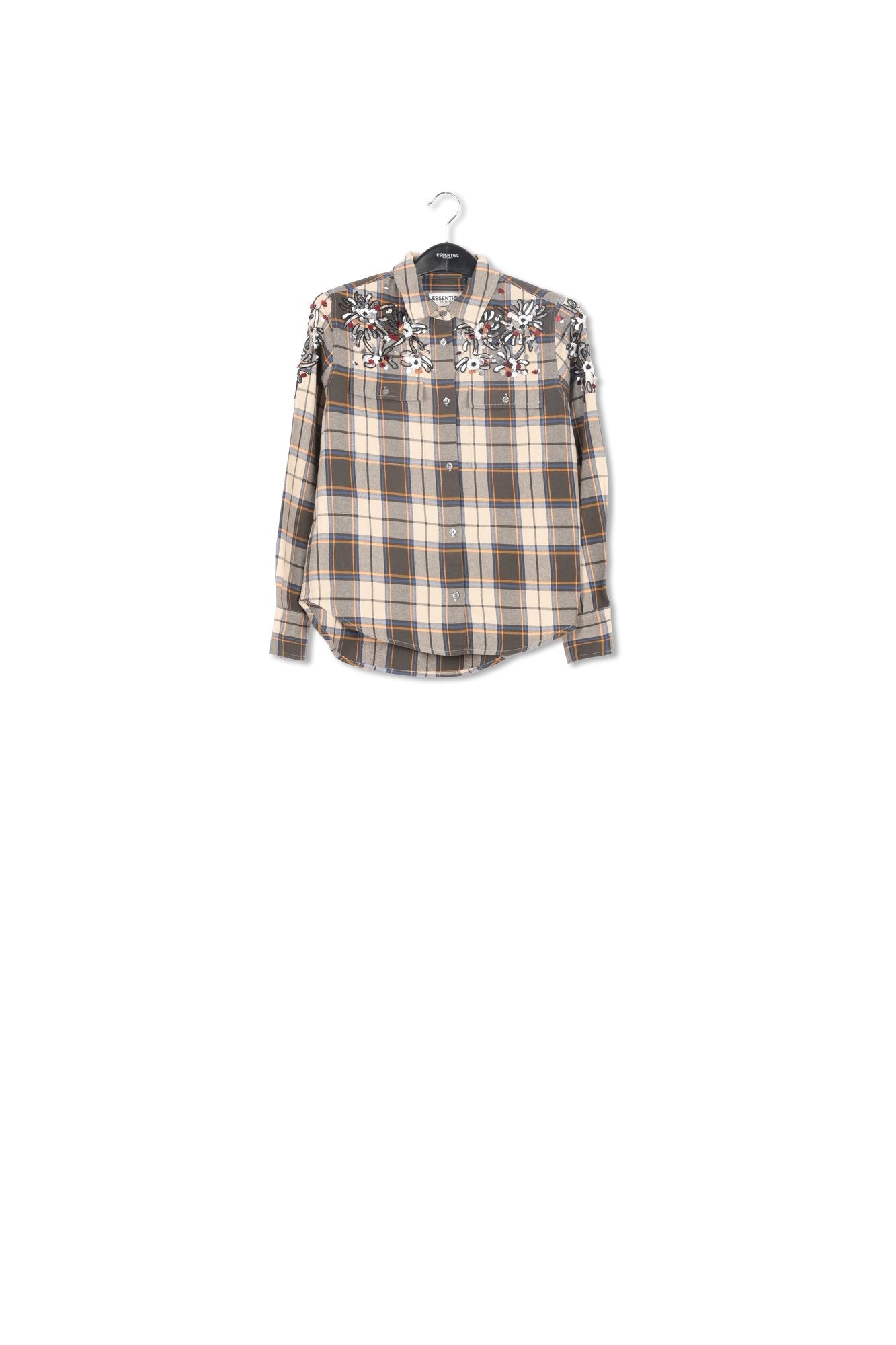 Beige checked cotton shirt with embroidery RE—SSENTIEL | Essentiel second hand