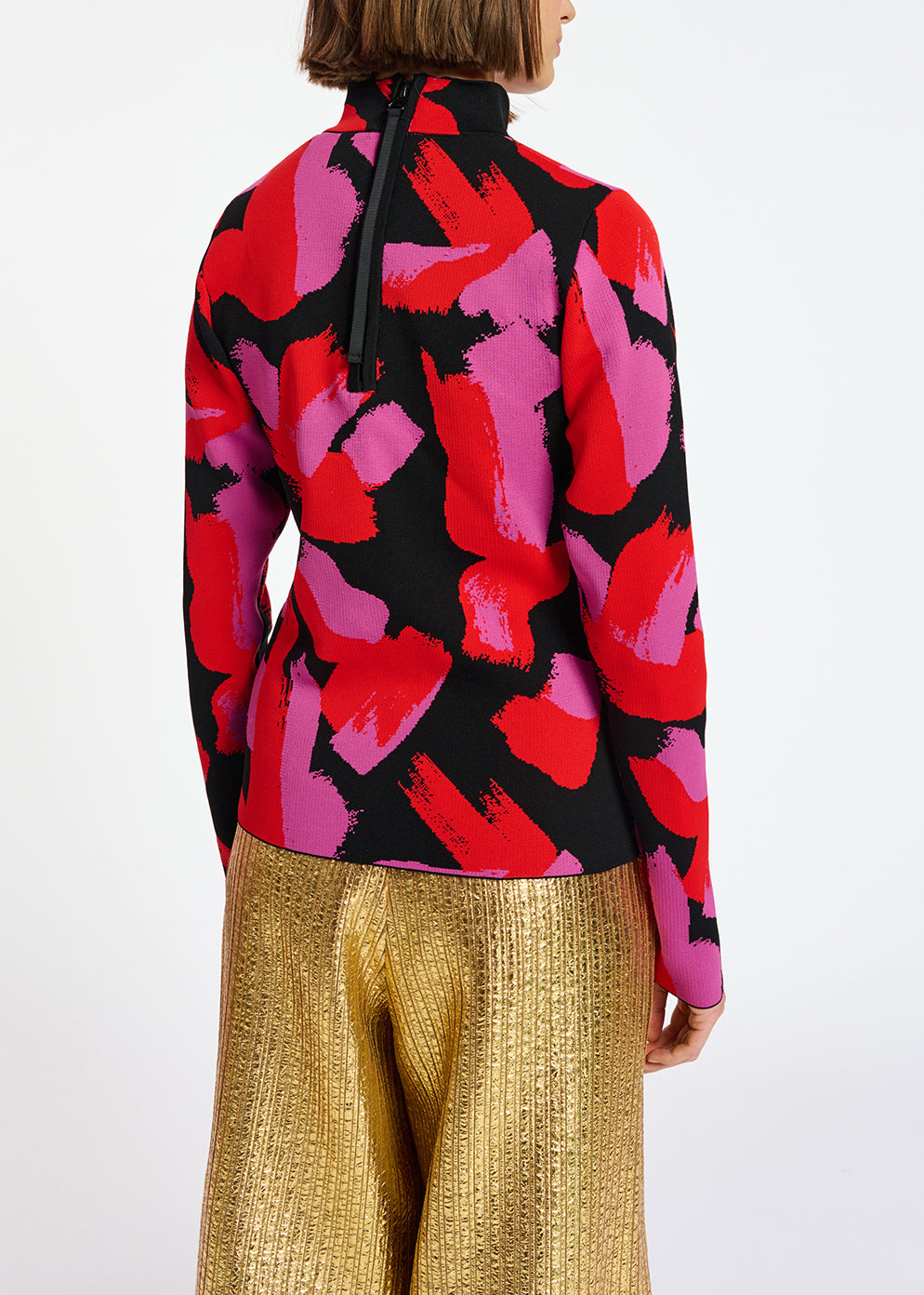 Pull en tricot jacquard noir, rouge et fuchsia RE—SSENTIEL | Essentiel second hand