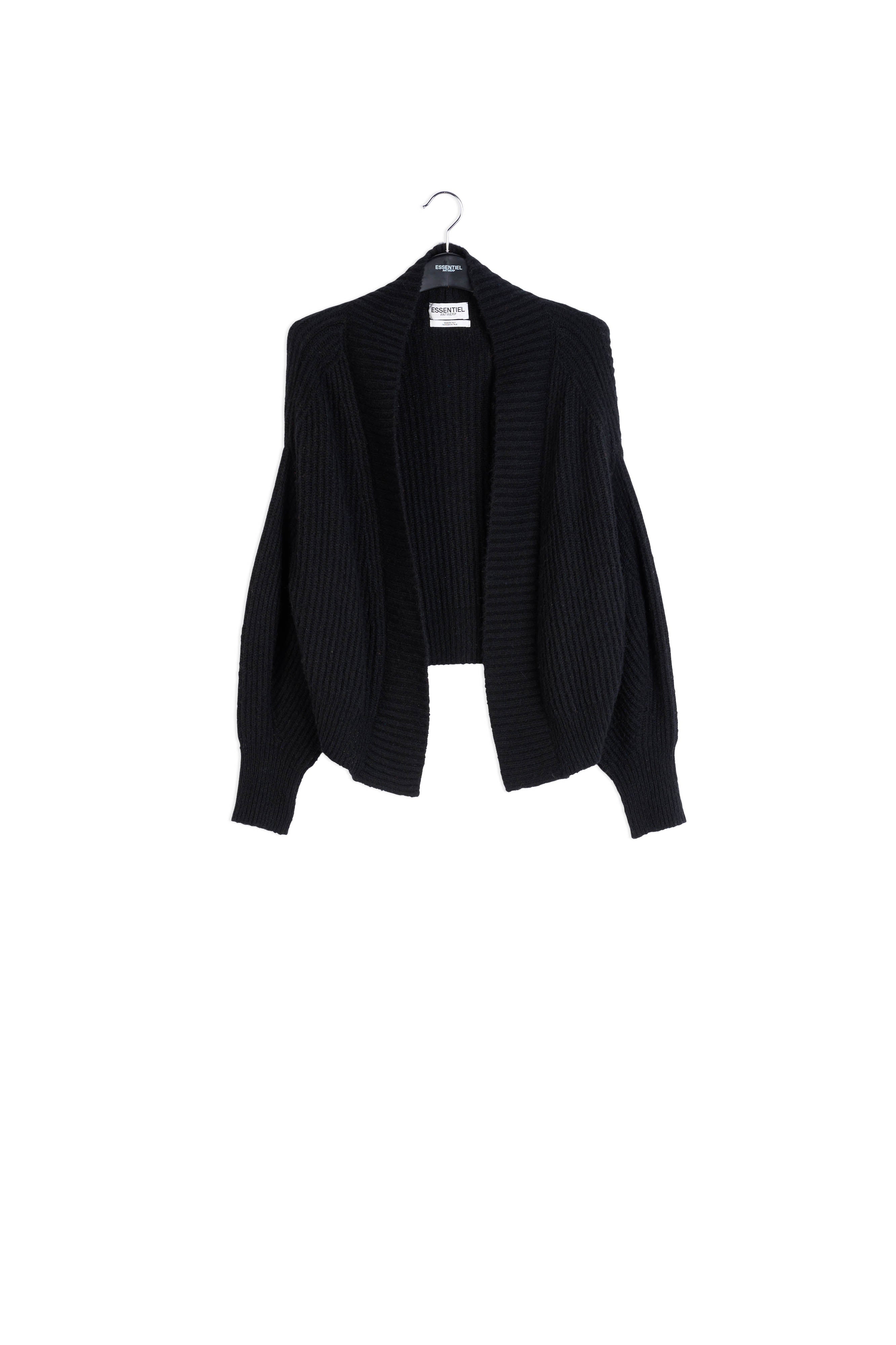 Cardigan noir ouvert en tricot léger RE—SSENTIEL | Essentiel second hand