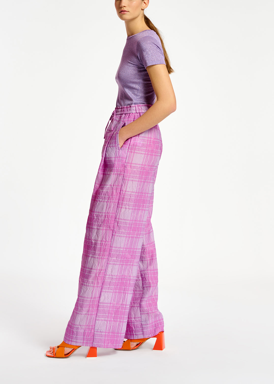Lilac and purple checked wide-leg pants RE—SSENTIEL | Essentiel second hand