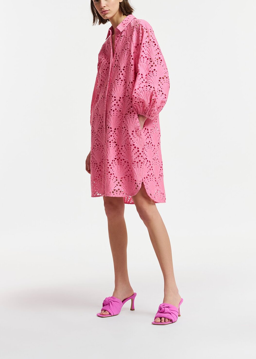 Pink broderie anglaise cotton knee-length dress RE—SSENTIEL | Essentiel second hand