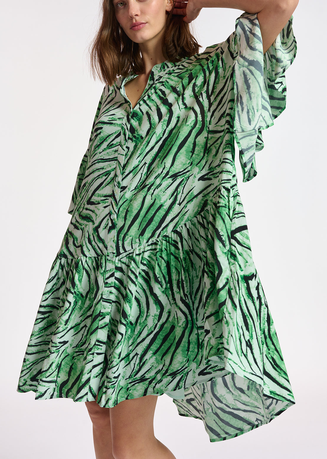 Mini robe vert menthe à  imprimé tigre RE—SSENTIEL | Essentiel second hand