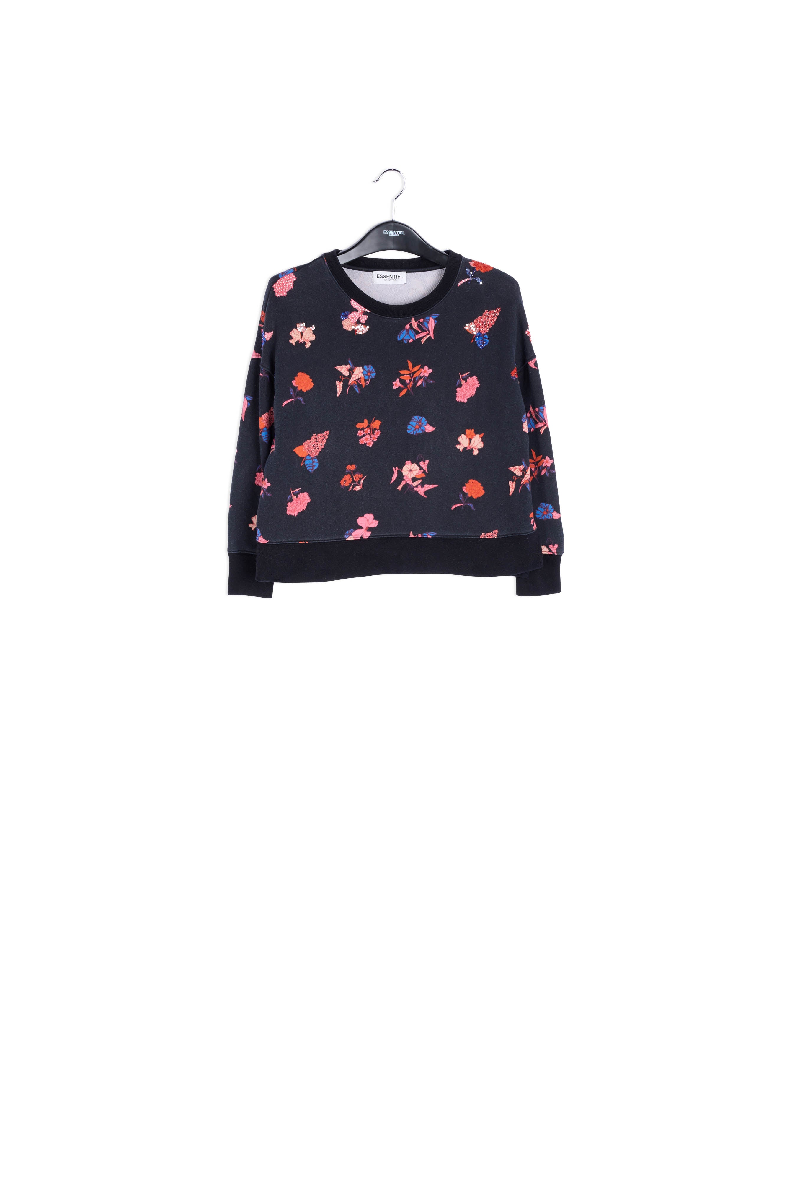 Sweatshirt noir à imprimé floral RE—SSENTIEL | Essentiel second hand