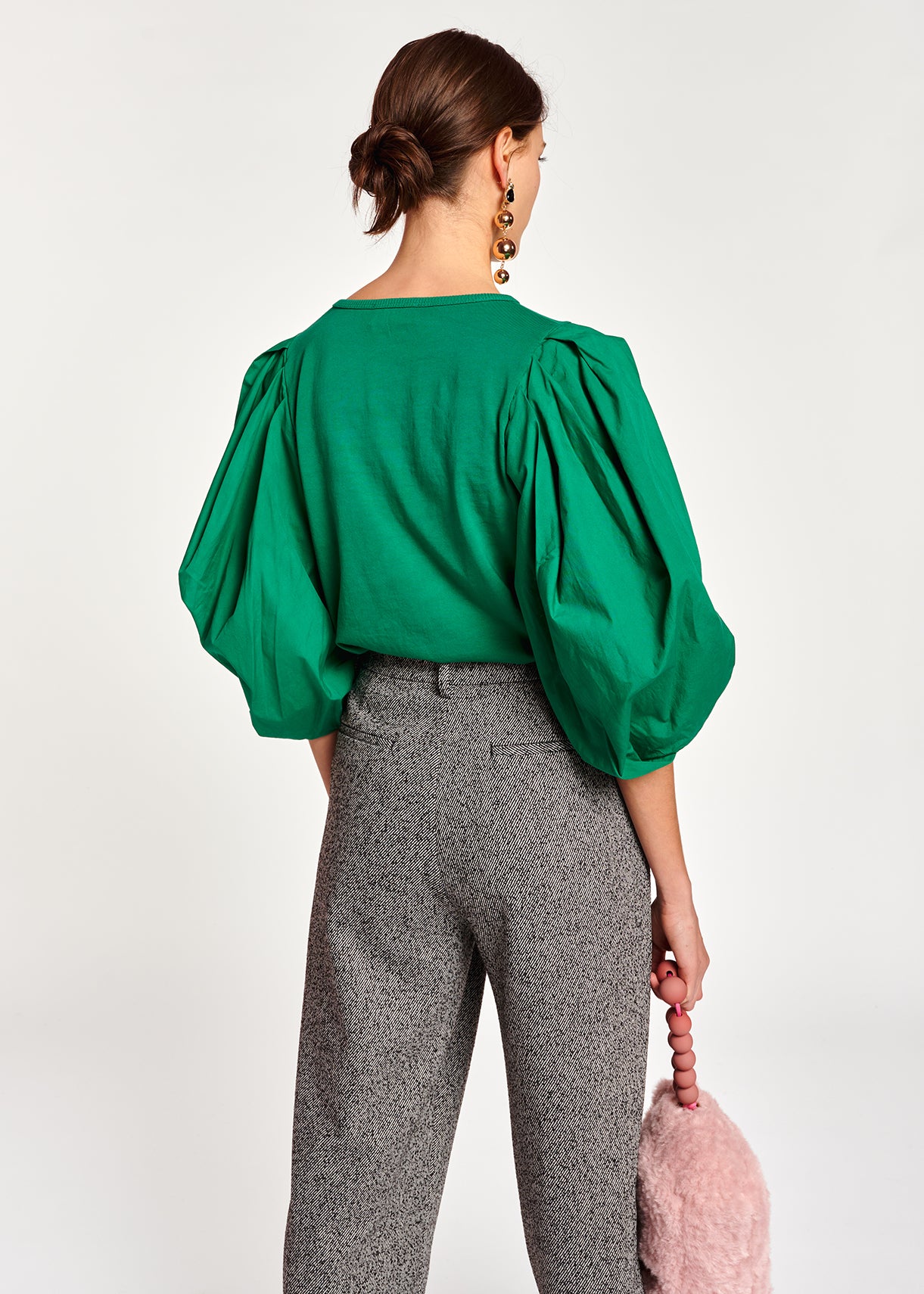Green jersey T-shirt with cotton-poplin sleeves RE—SSENTIEL | Essentiel second hand