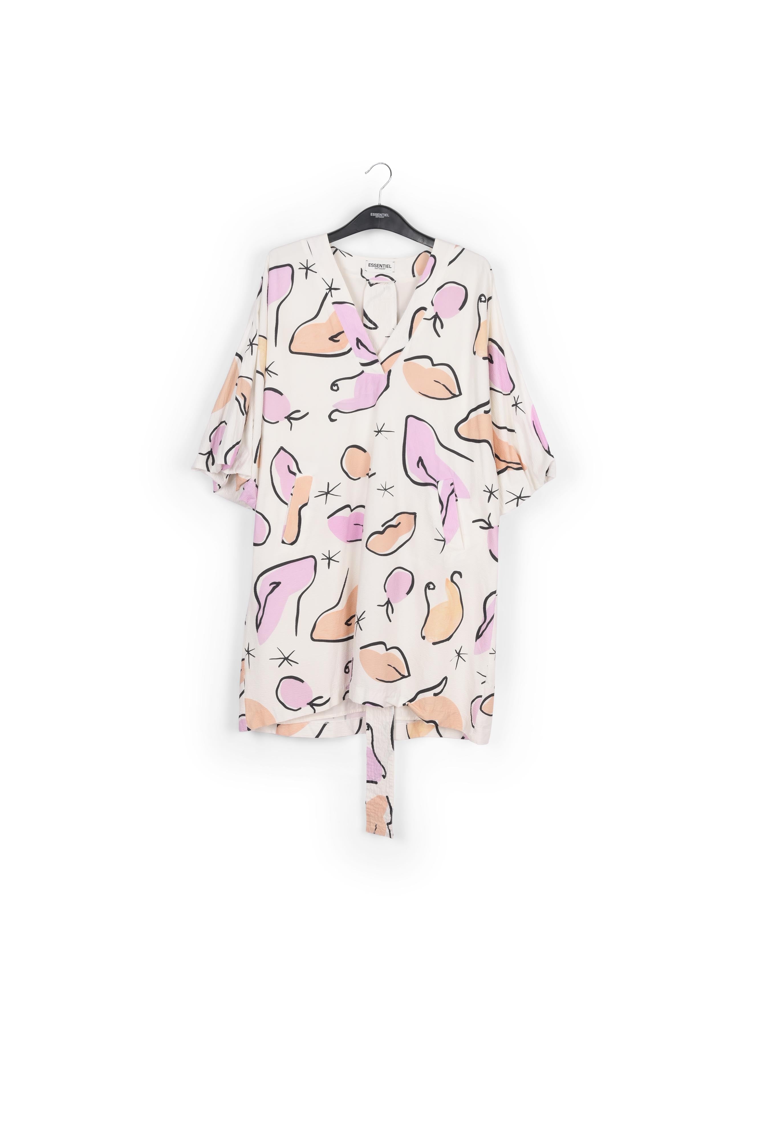 Witte mini-jurk met abstracte print RE—SSENTIEL | Essentiel second hand