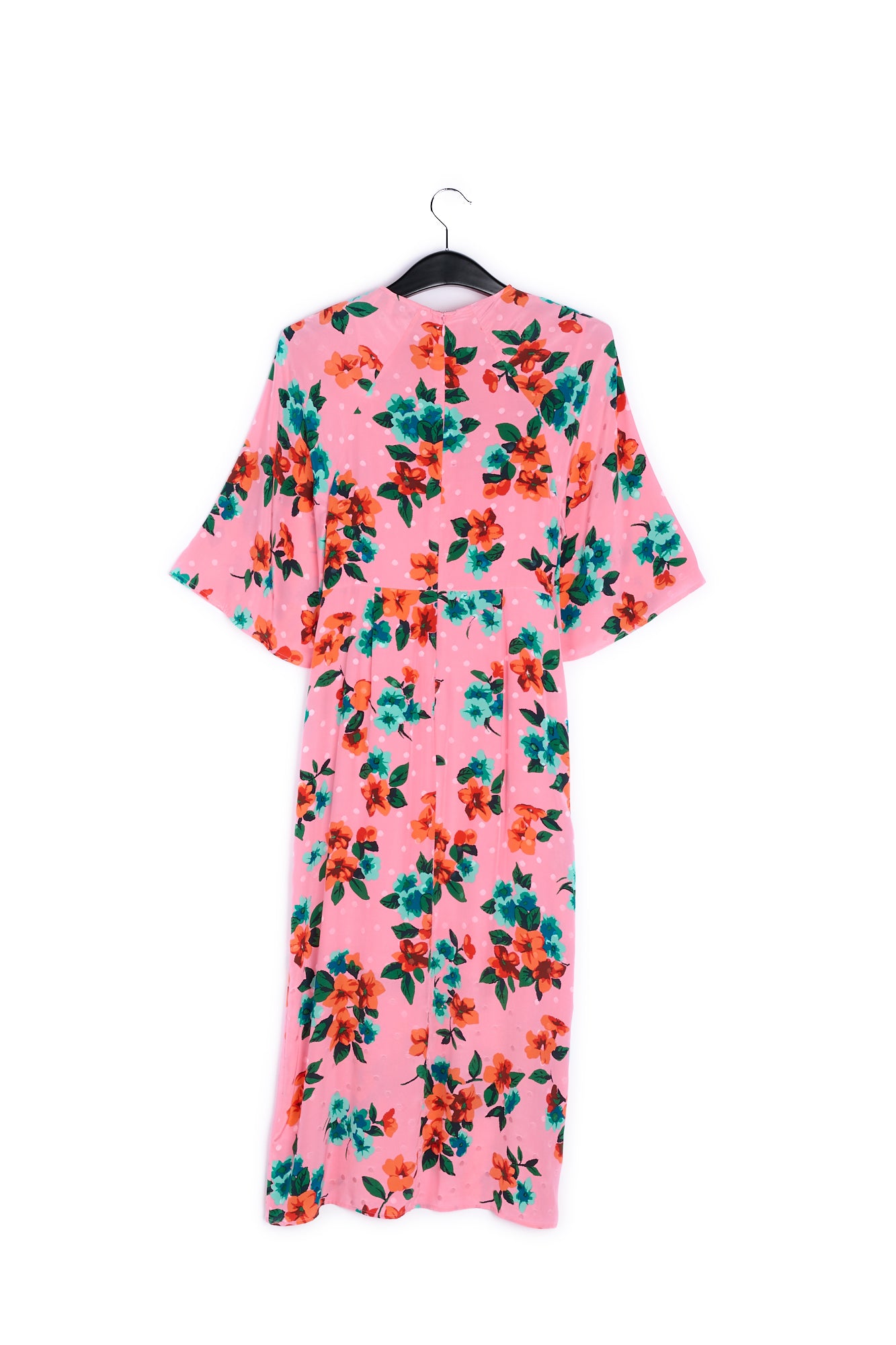 Pink floral and polka dot silk midi dress RE—SSENTIEL | Essentiel second hand