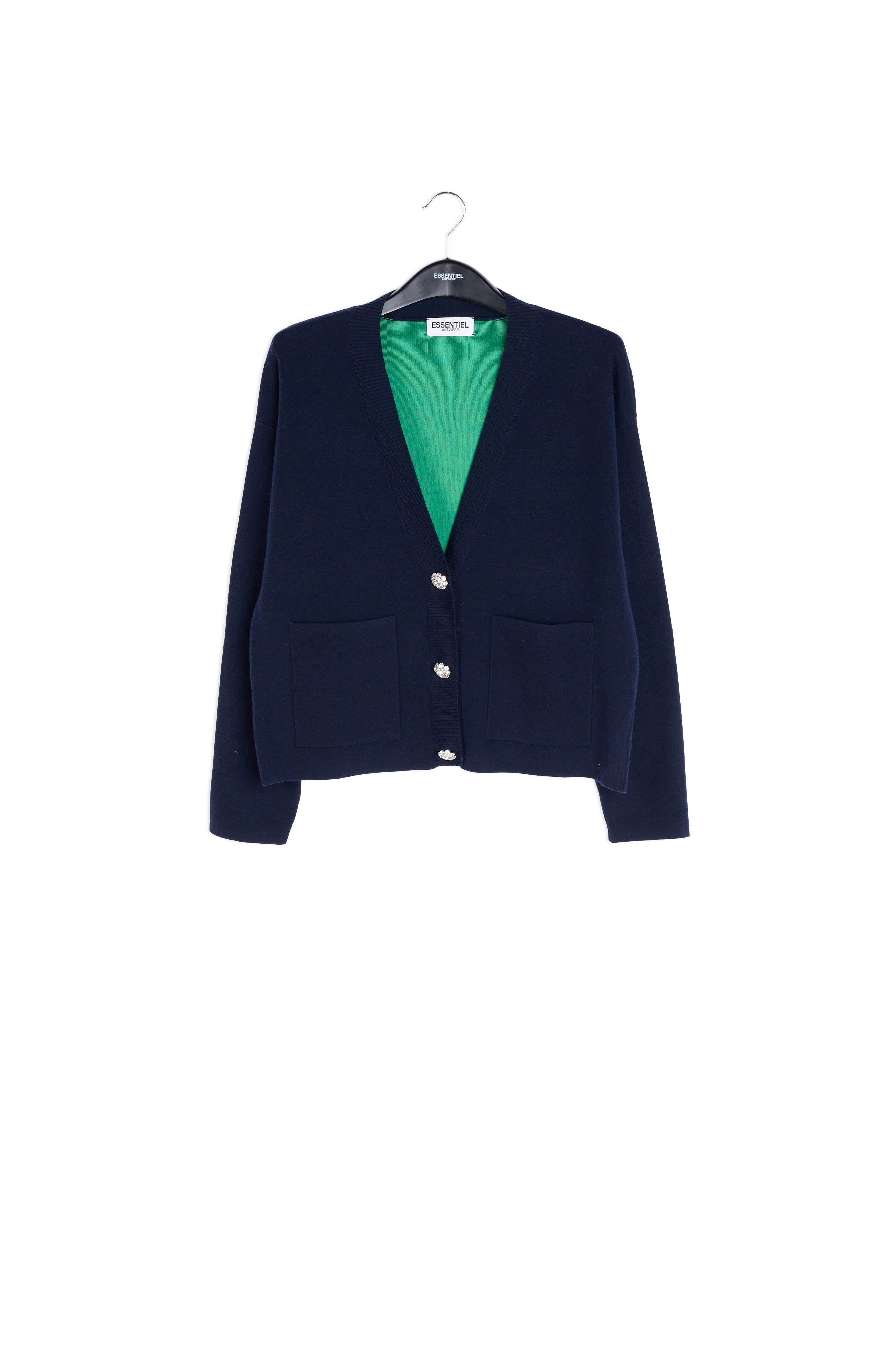 Dark blue cardigan with rhinestone buttons RE—SSENTIEL | Essentiel second hand