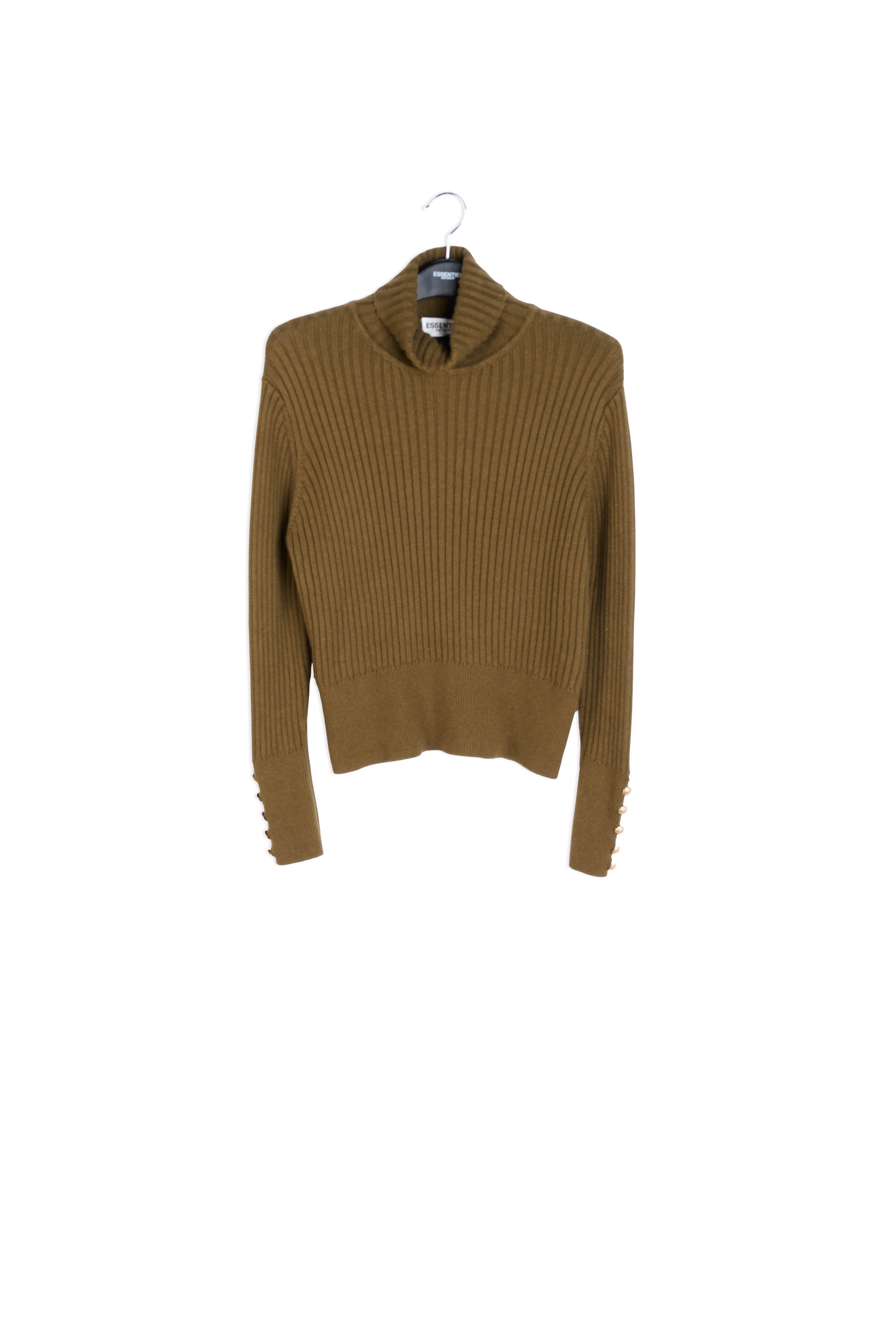 Army green cotton and wool-blend turtleneck sweater RE—SSENTIEL | Essentiel second hand