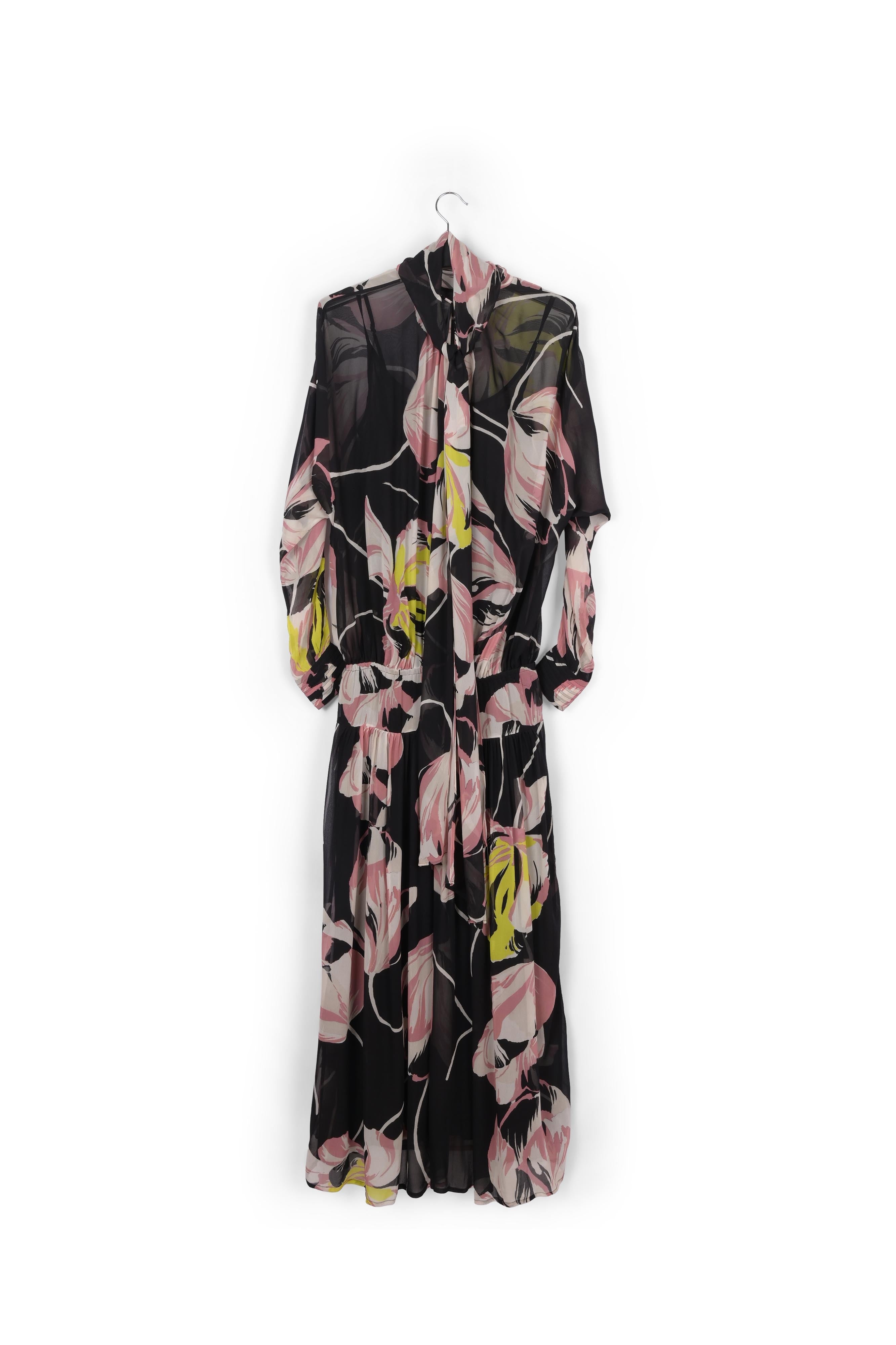 Black floral-print voluminous maxi dress RE—SSENTIEL | Essentiel second hand