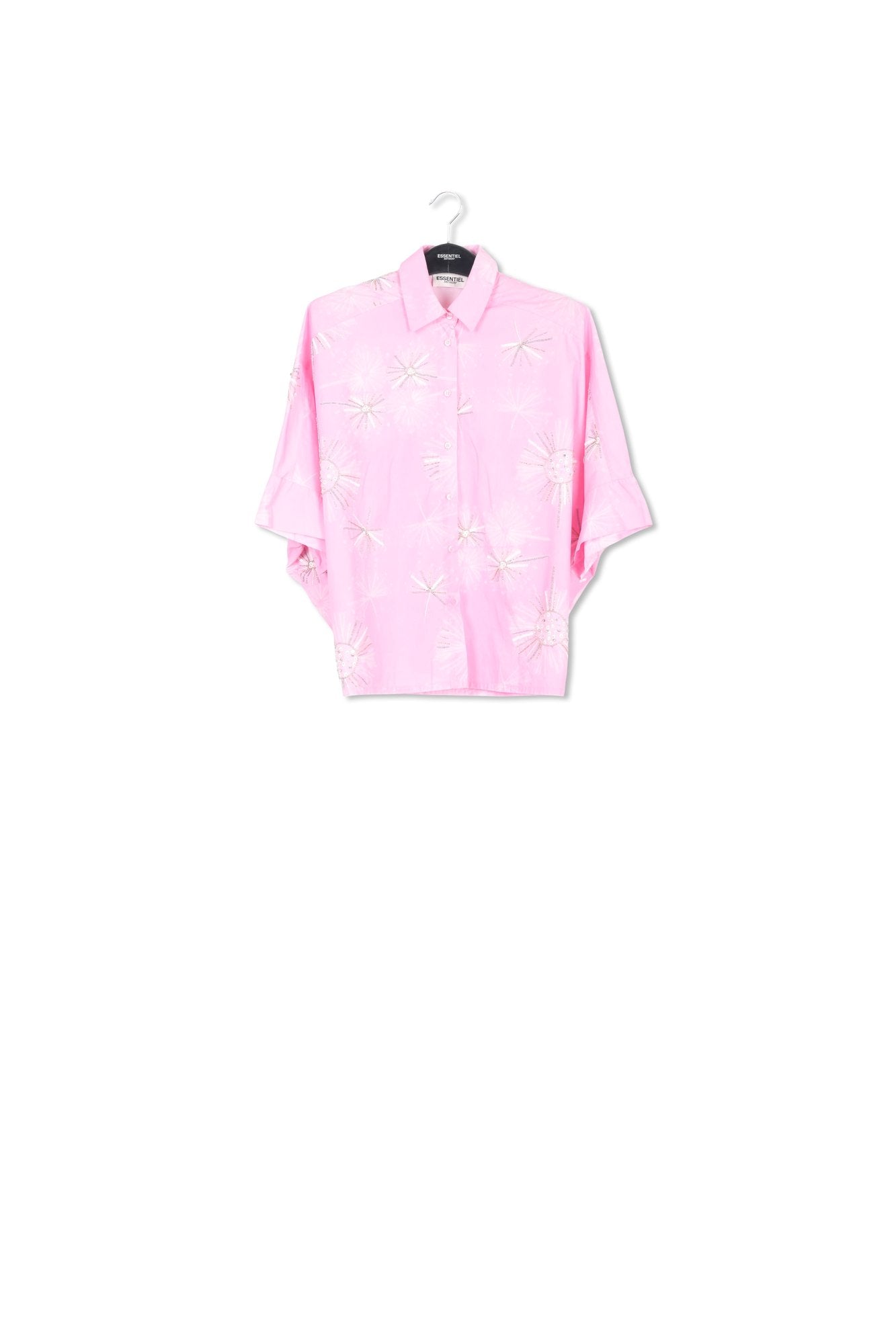 Pink cotton shirt with sequin and beaded embroideries RE—SSENTIEL | Essentiel second hand