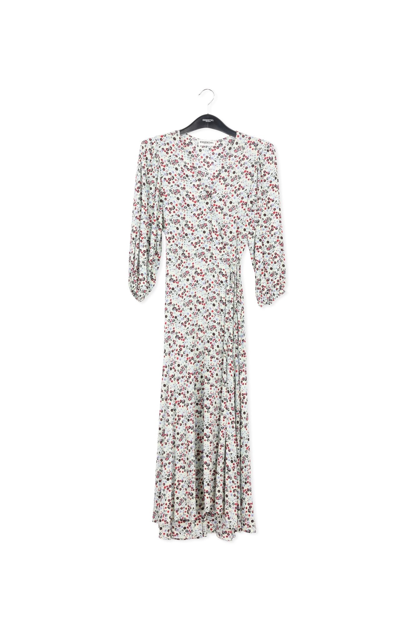 Robe maxi cache-cœur vert menthe à imprimé floral RE—SSENTIEL | Essentiel second hand