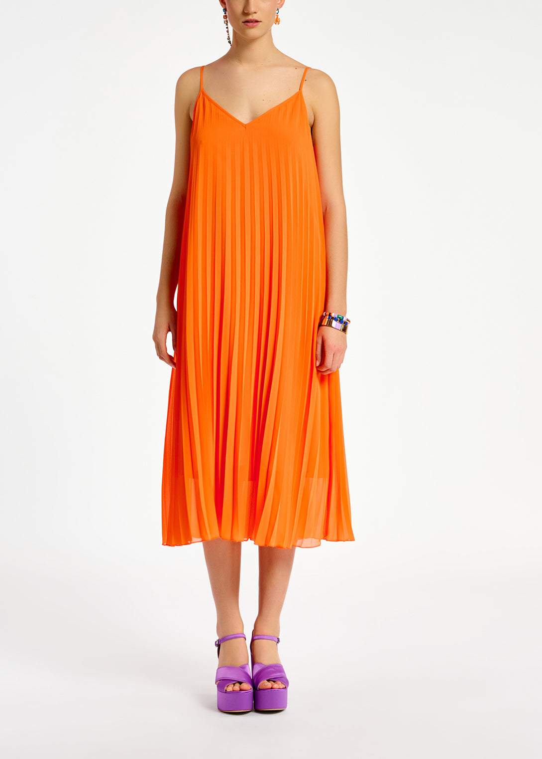 Orange plissé midi-length slip dress RE—SSENTIEL | Essentiel second hand