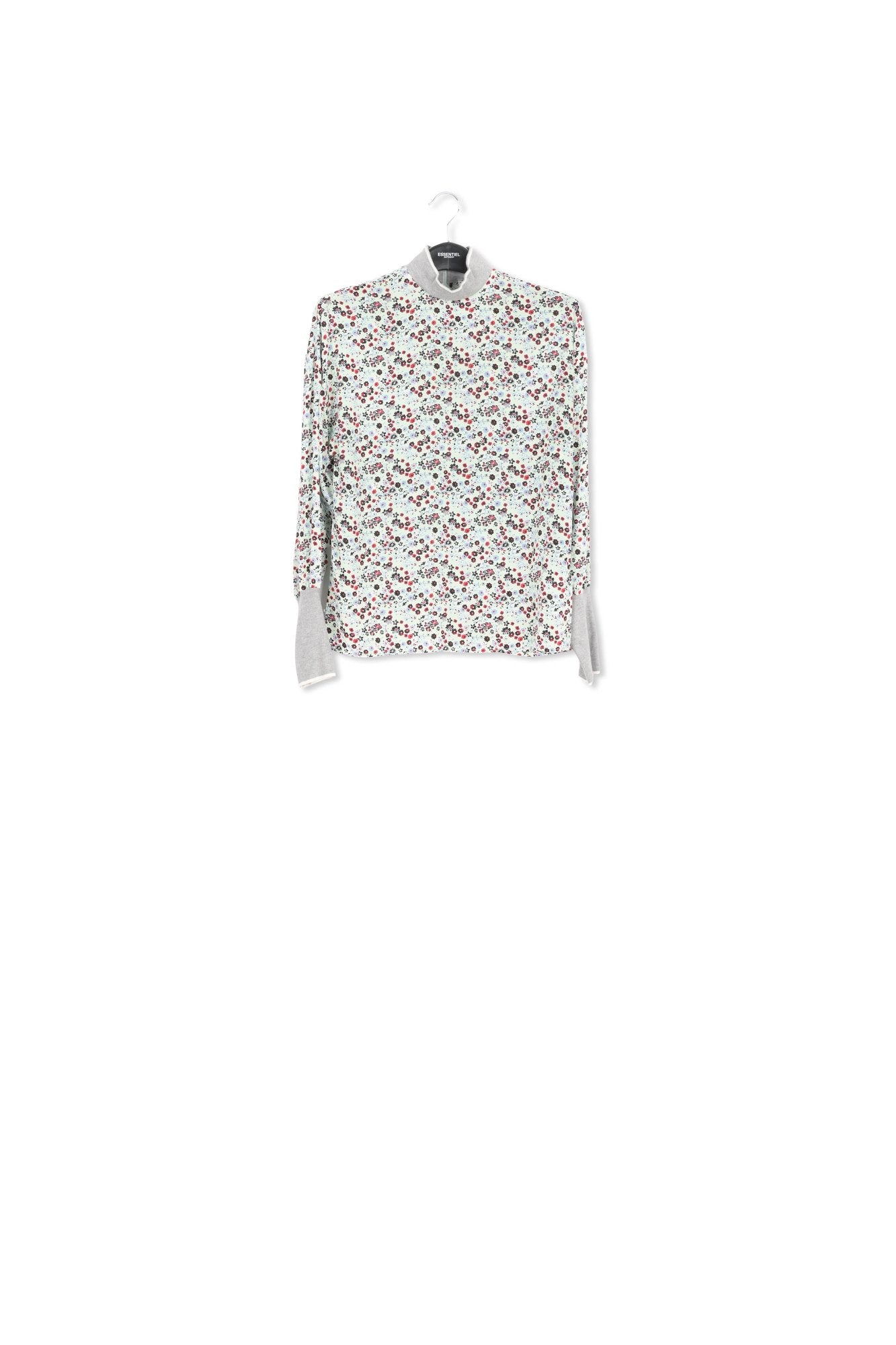 Mint green floral-print top with contrasting trims RE—SSENTIEL | Essentiel second hand