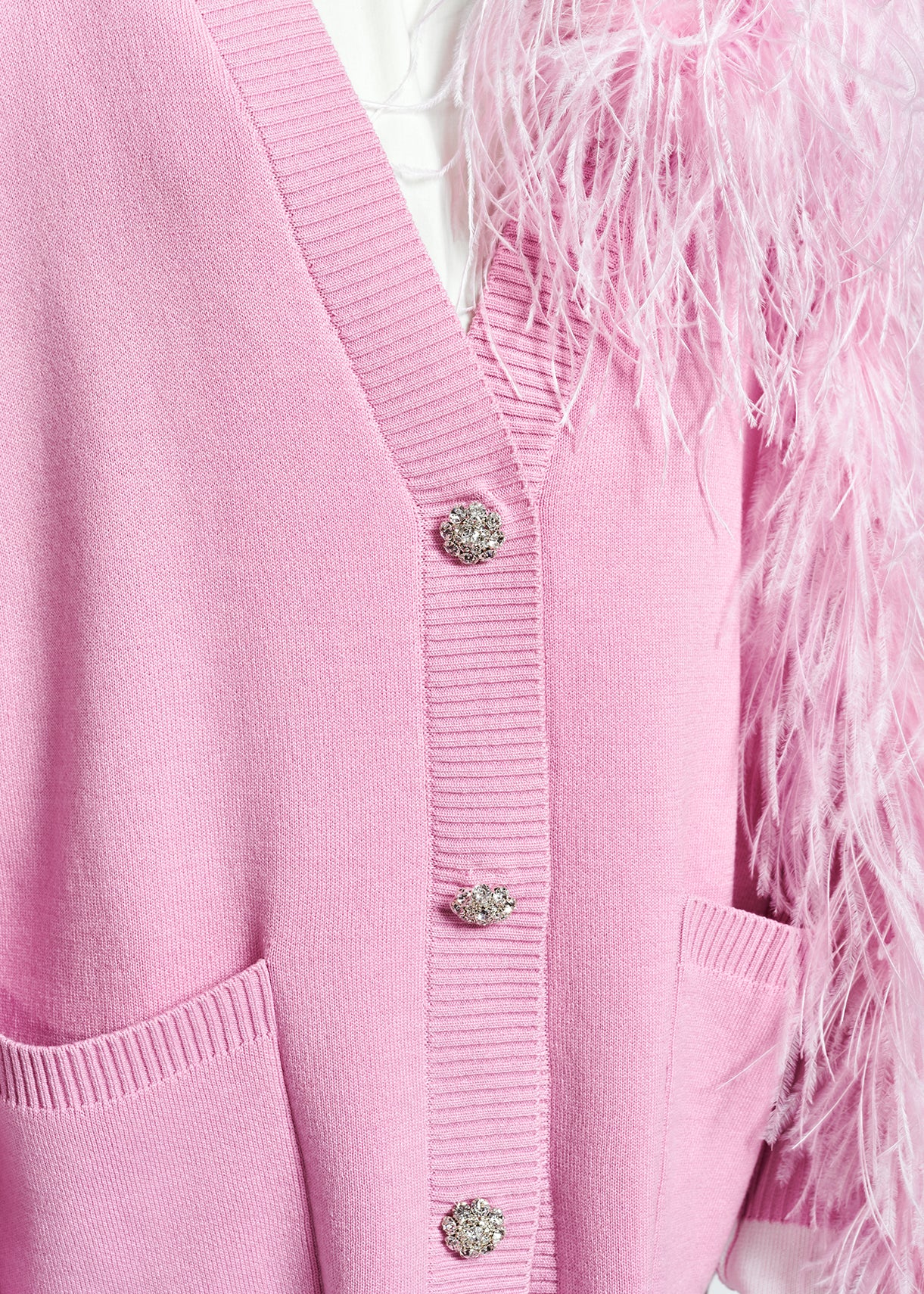 Pink rhinestone-button V-neck cardigan RE—SSENTIEL | Essentiel second hand
