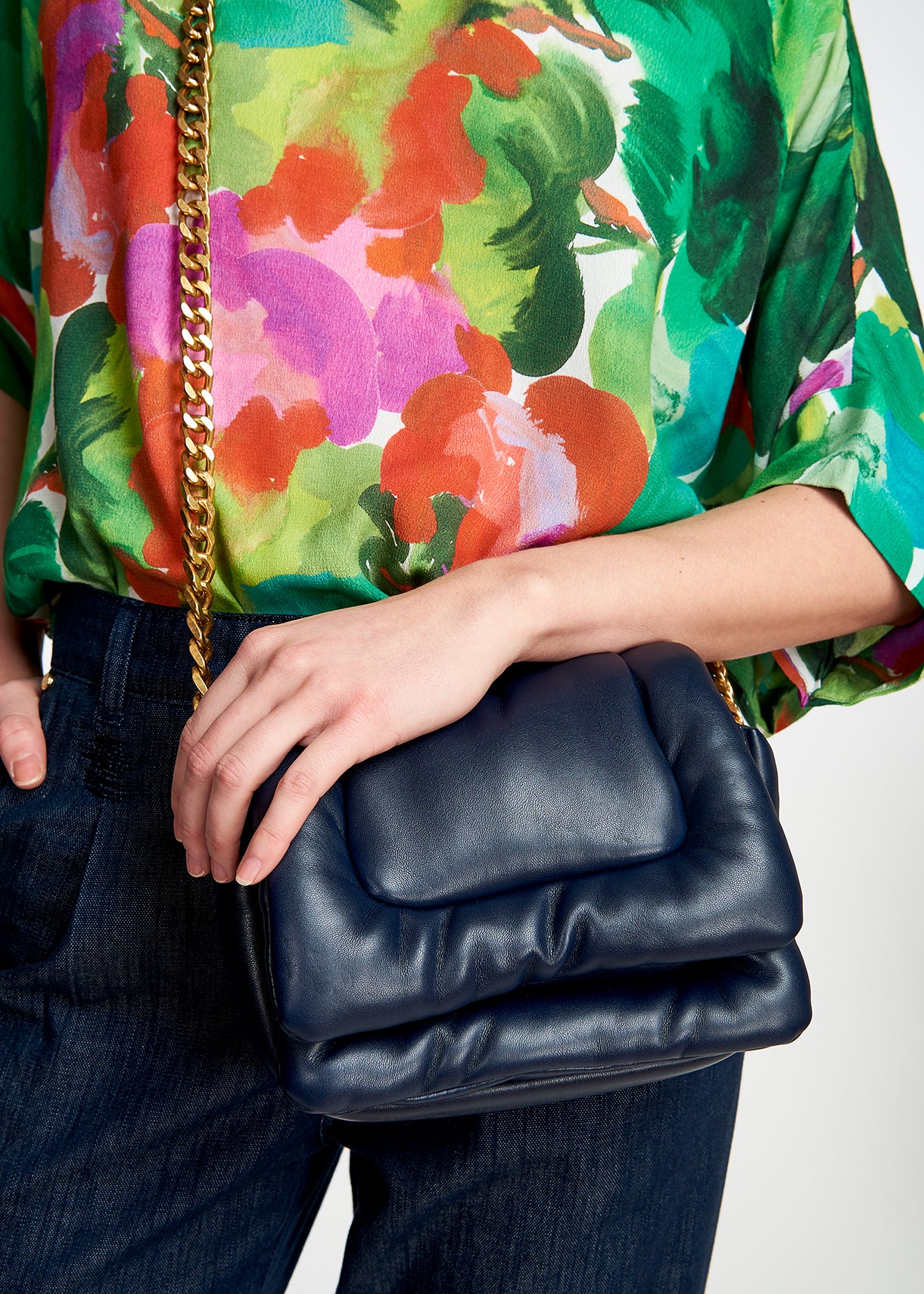 Dark blue puffy faux leather shoulder bag RE—SSENTIEL | Essentiel second hand